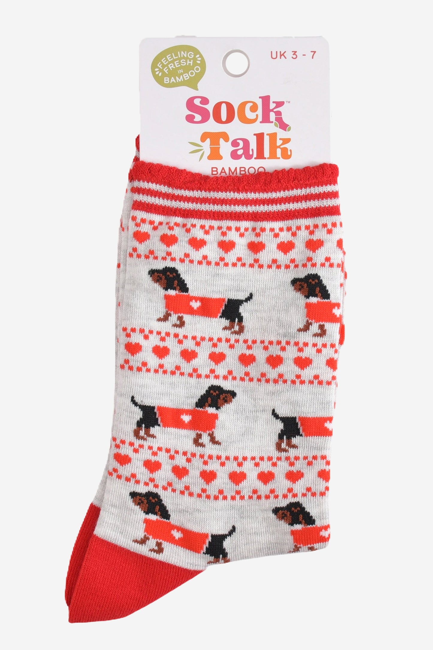 Women's Bamboo Socks - Grey/Red, Sausage Dog Fair Isle