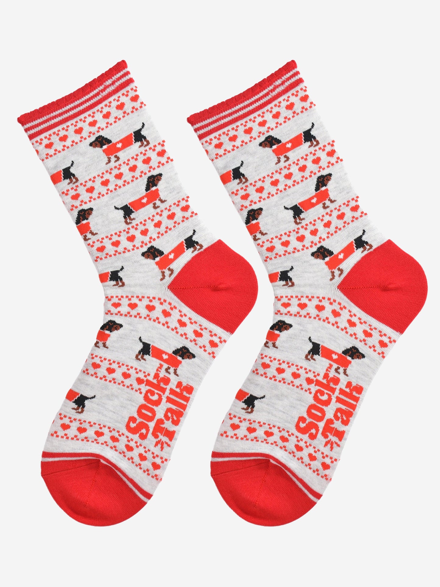 Women's Bamboo Socks - Grey/Red, Sausage Dog Fair Isle