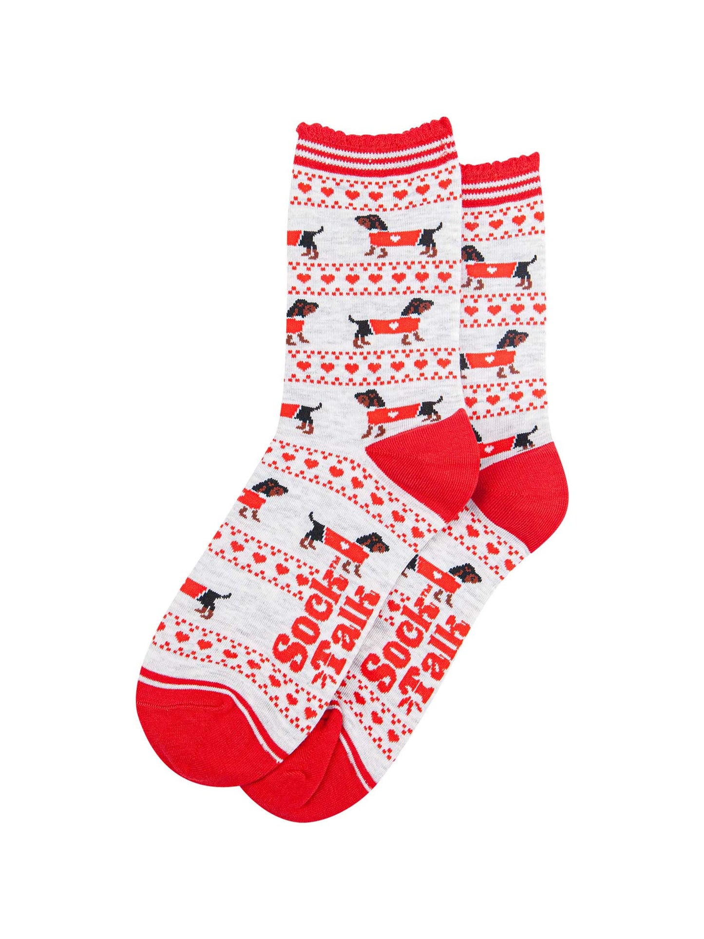 Sausage Dog Fair Isle Bamboo Socks in Grey/Red