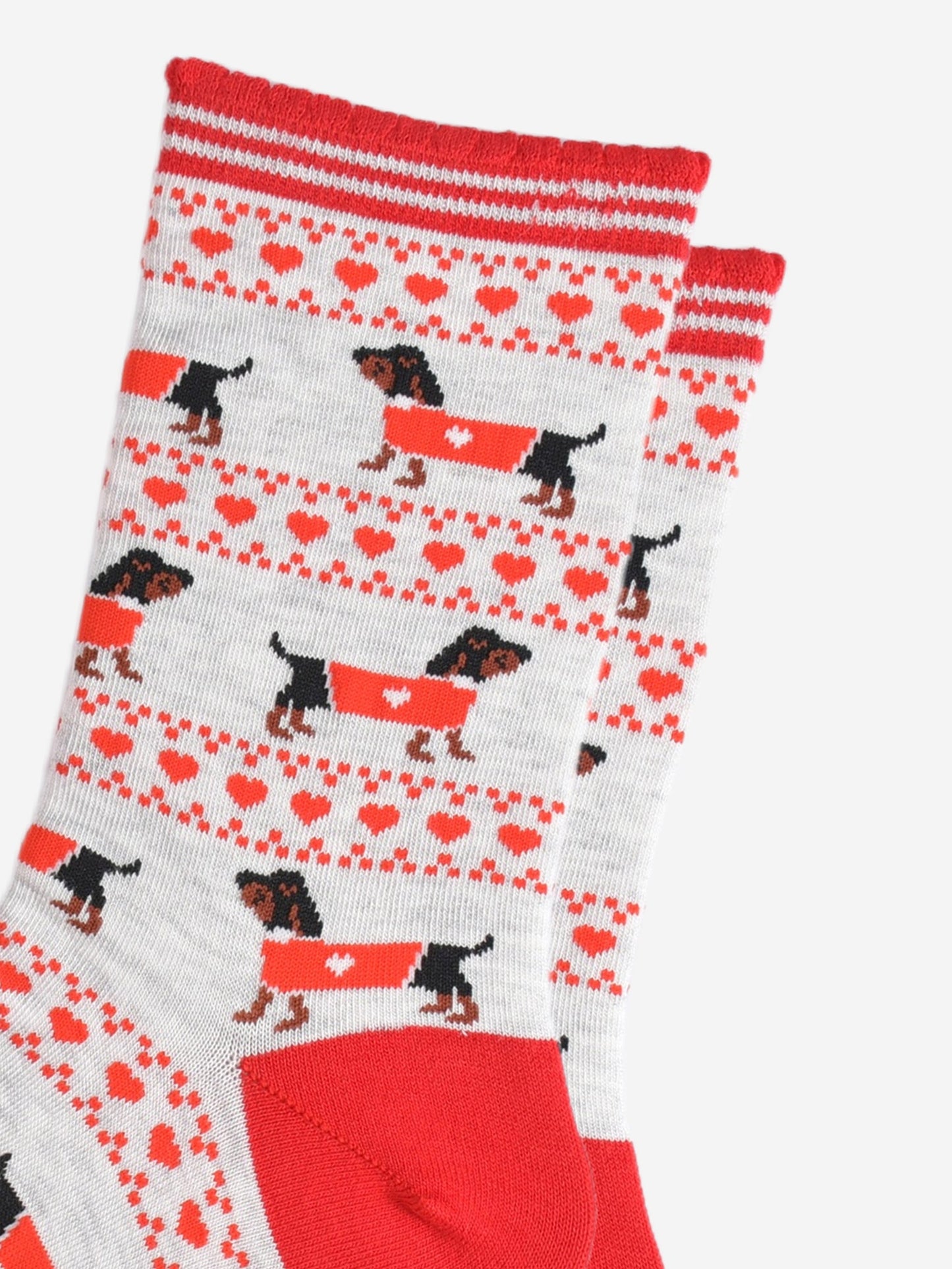 Women's Bamboo Socks - Grey/Red, Sausage Dog Fair Isle