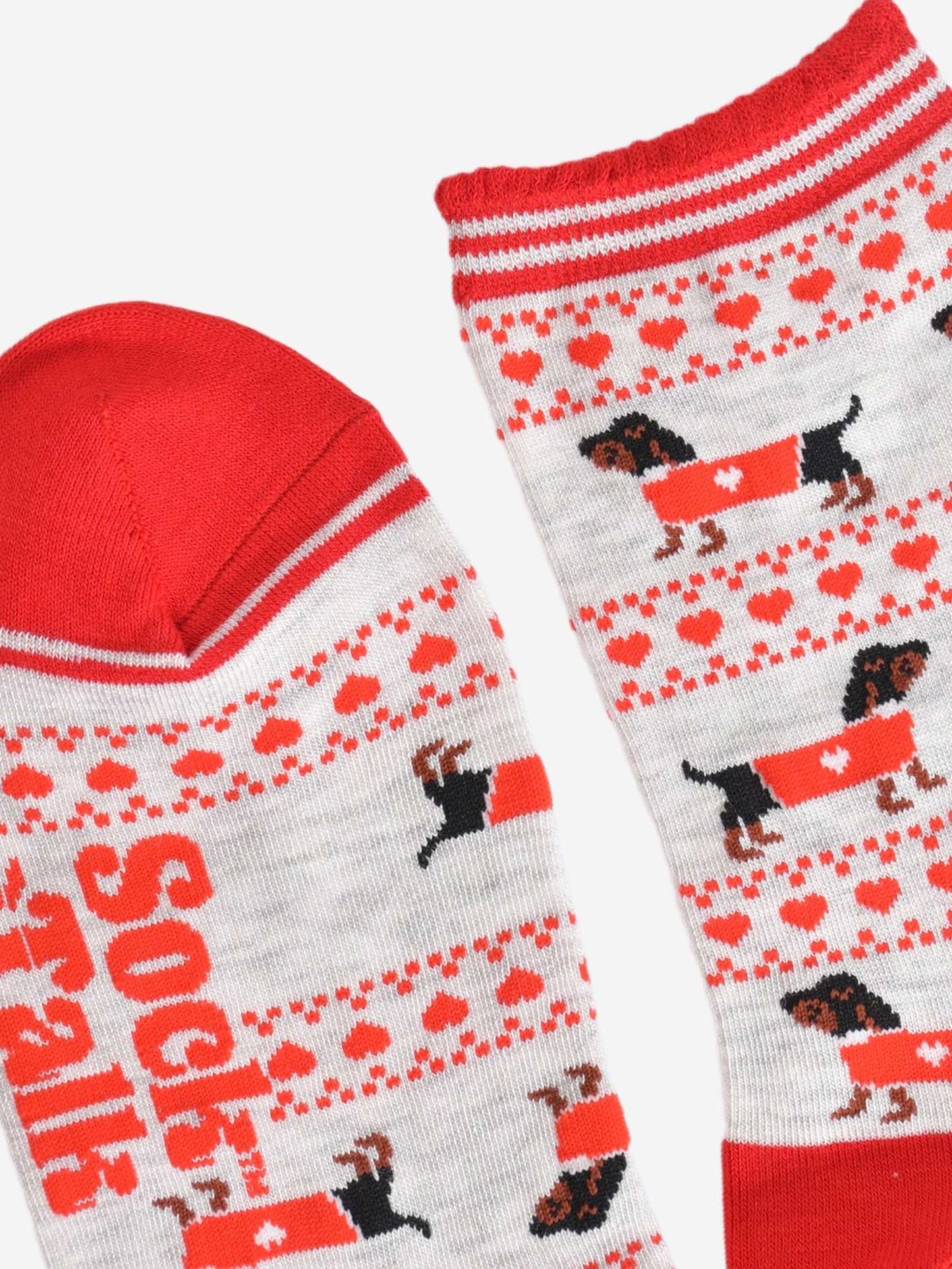 Women's Bamboo Socks - Grey/Red, Sausage Dog Fair Isle