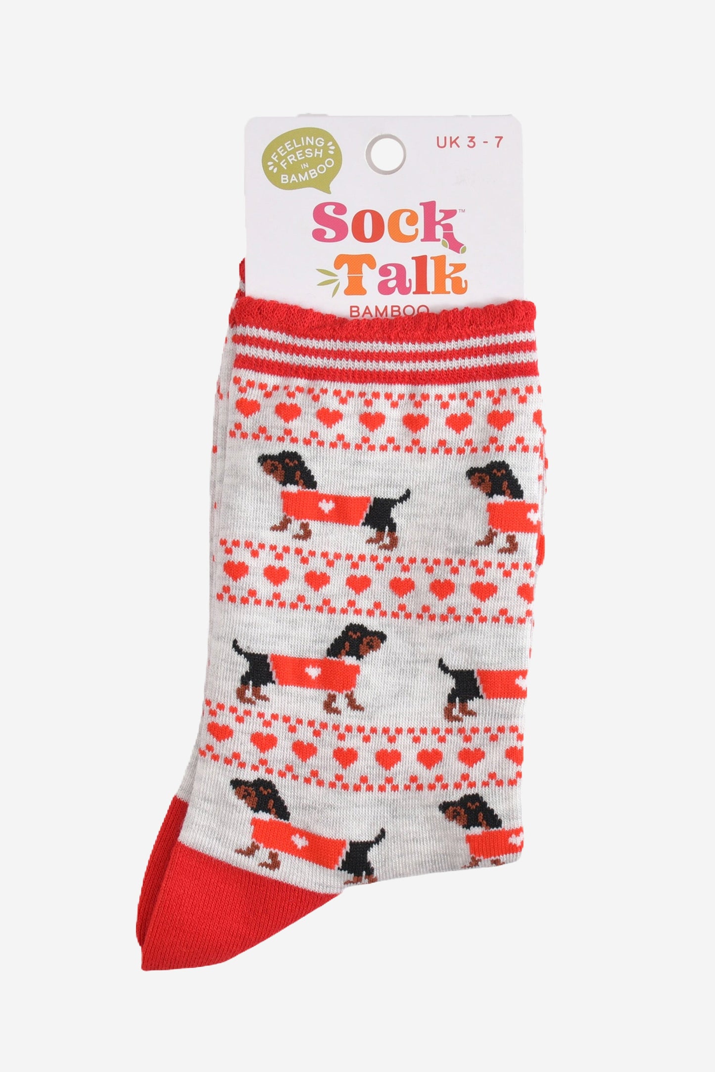 Women's Bamboo Socks - Grey/Red, Sausage Dog Fair Isle