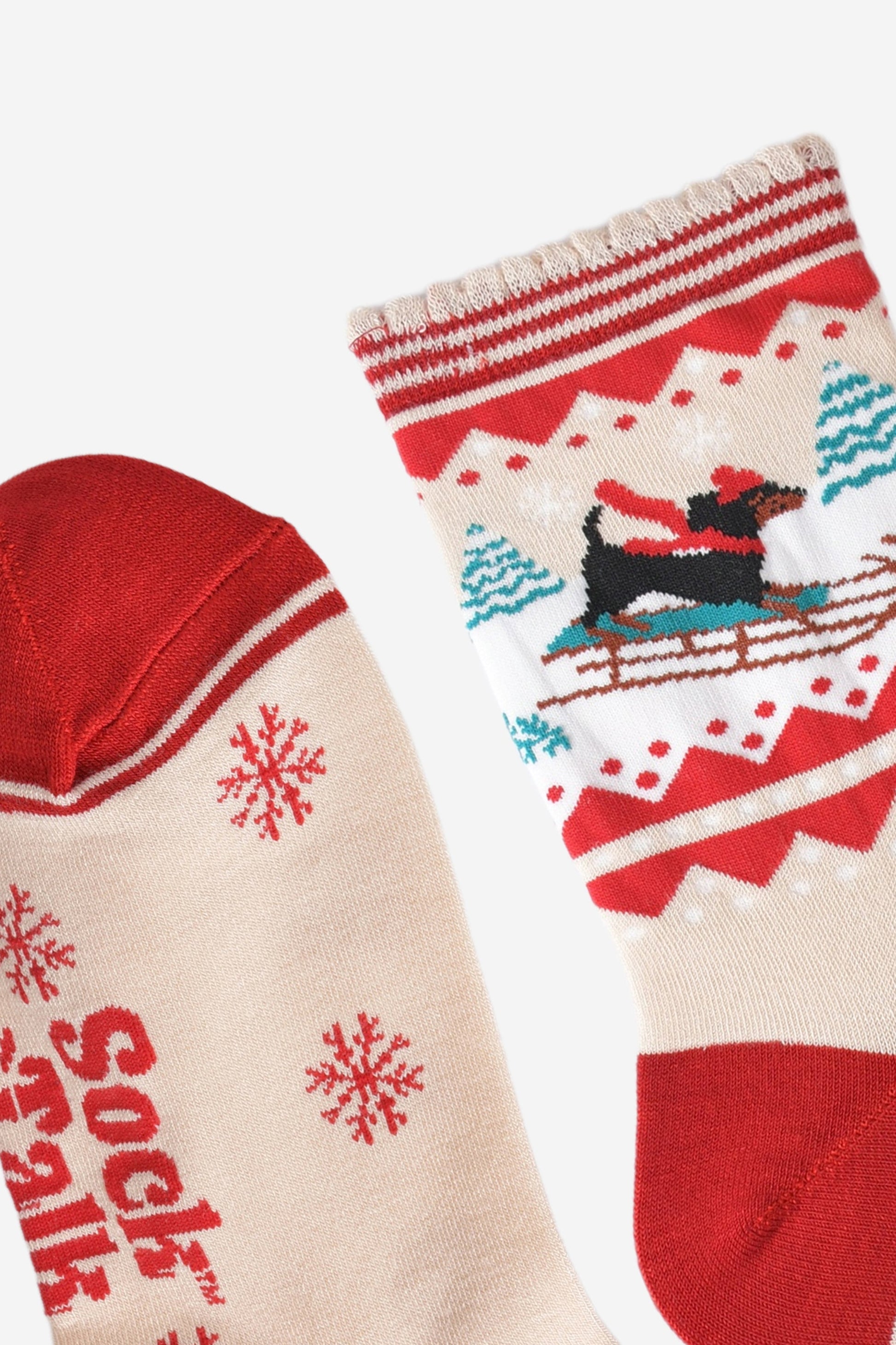 close up of the red toe and scalloped red striped cuff on the ankle socks