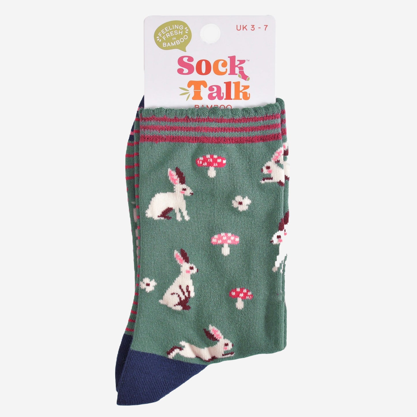 woodland rabbit bamboo socks in their sock talk packaging, these socks are a uk size 3-7
