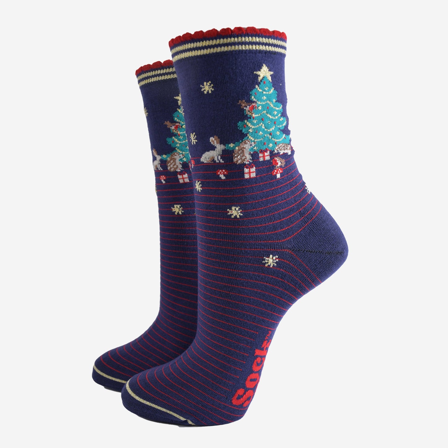 Women's Bamboo SockS Gift Box - Navy Blue/Cream, Christmas Trees