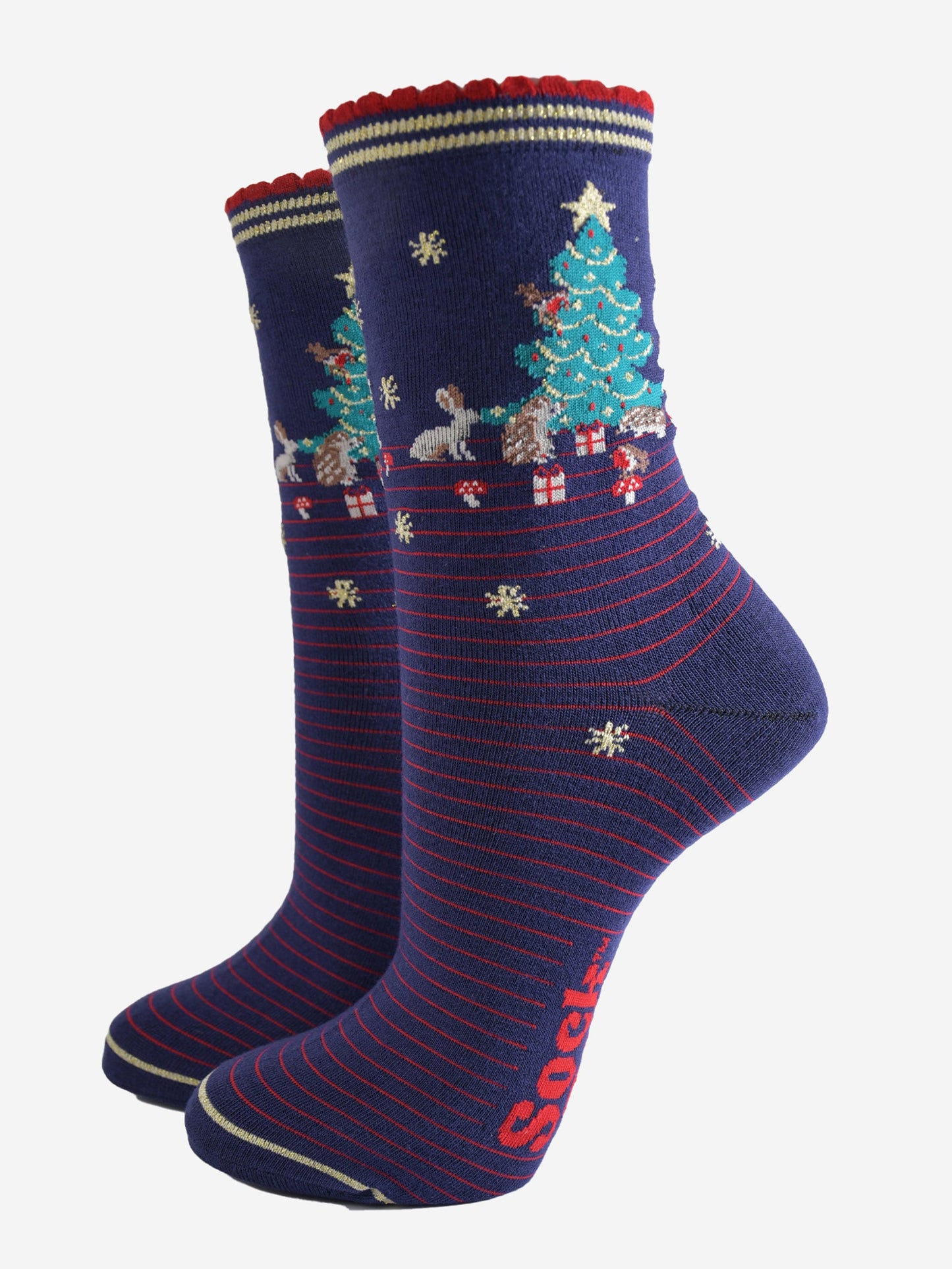 Women's Bamboo SockS Gift Box - Navy Blue/Cream, Christmas Trees