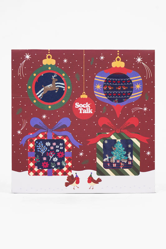 Women's Bamboo Ankle Socks Festive Gift Set - Navy Blue/Red, Woodland Animals