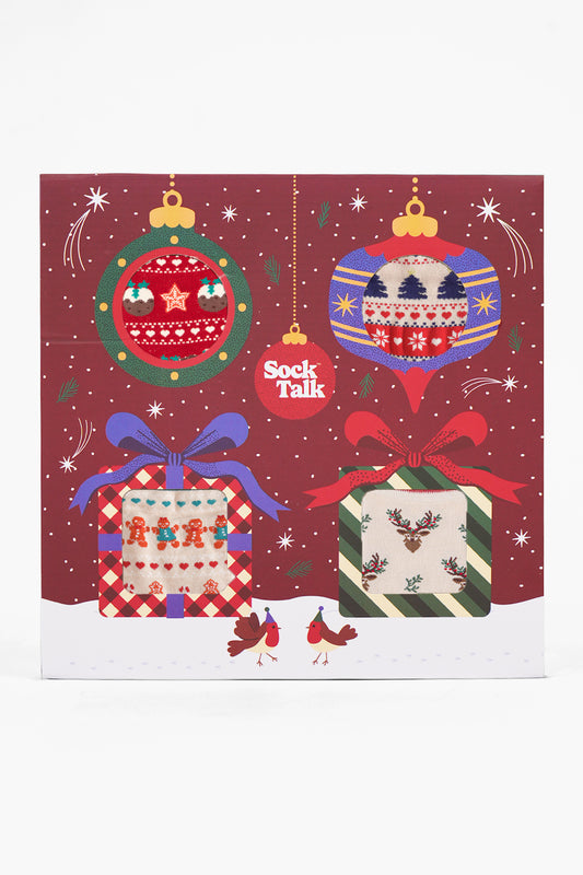 Women's Bamboo Ankle Socks Festive Gift Set - Cream/Red, Classic Christmas