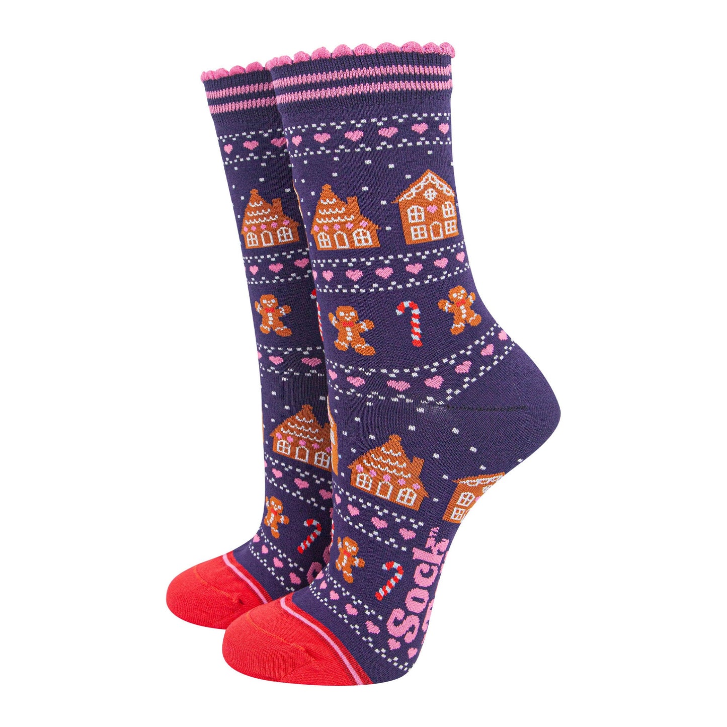 womens-bamboo-socks-navy-blue-red-gingerbread-fair-isle-christmas-candy-canes