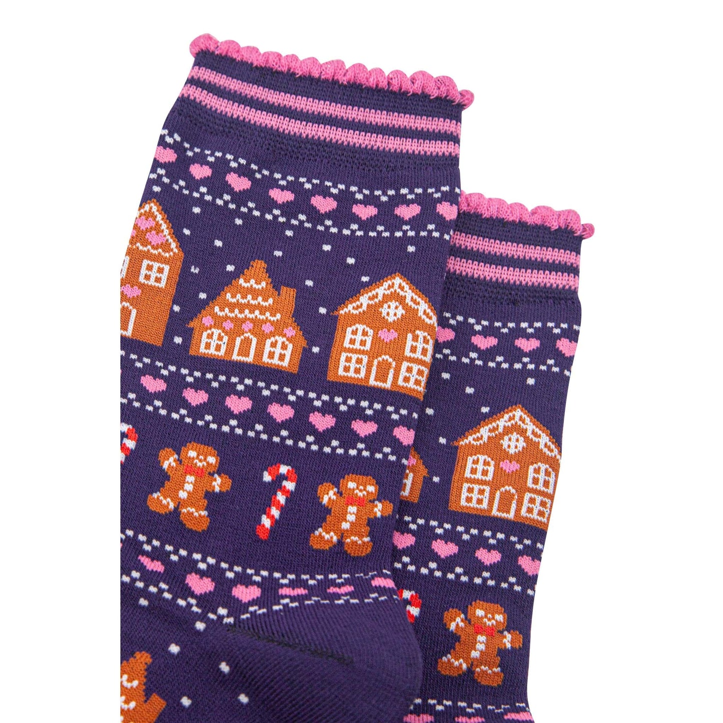 womens-bamboo-socks-navy-blue-red-gingerbread-fair-isle-close-up