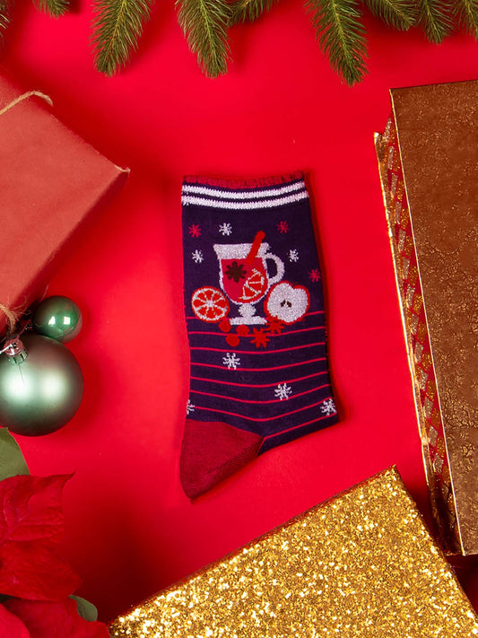 Mulled Wine Striped Bamboo Socks in Navy Blue