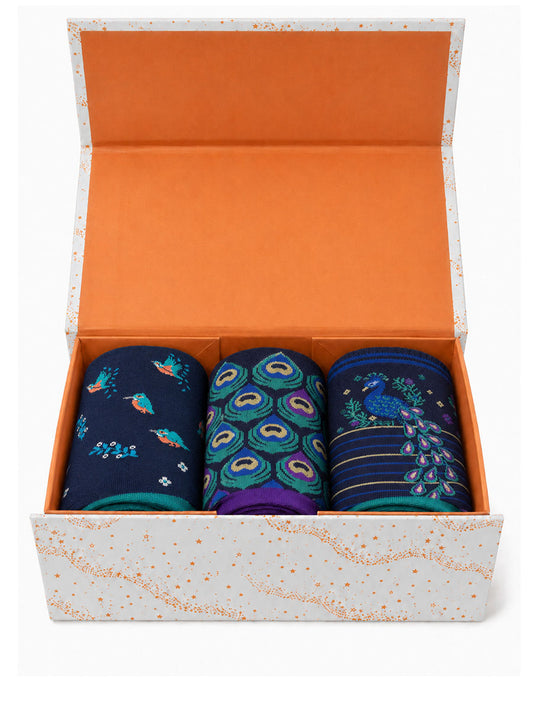 Peacock Kingfisher Bamboo Socks Gift Set