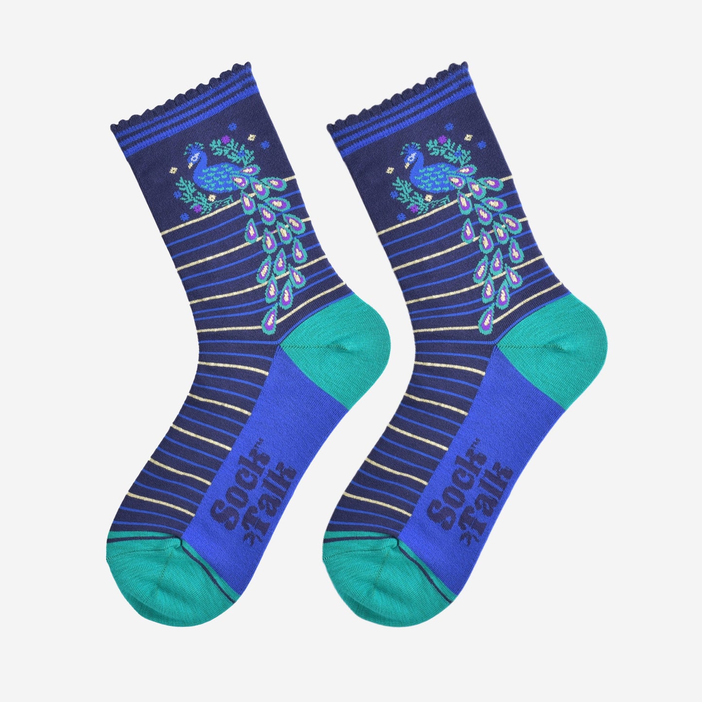 Women's Bamboo Socks - Navy Blue/Teal, Peacock Wreath