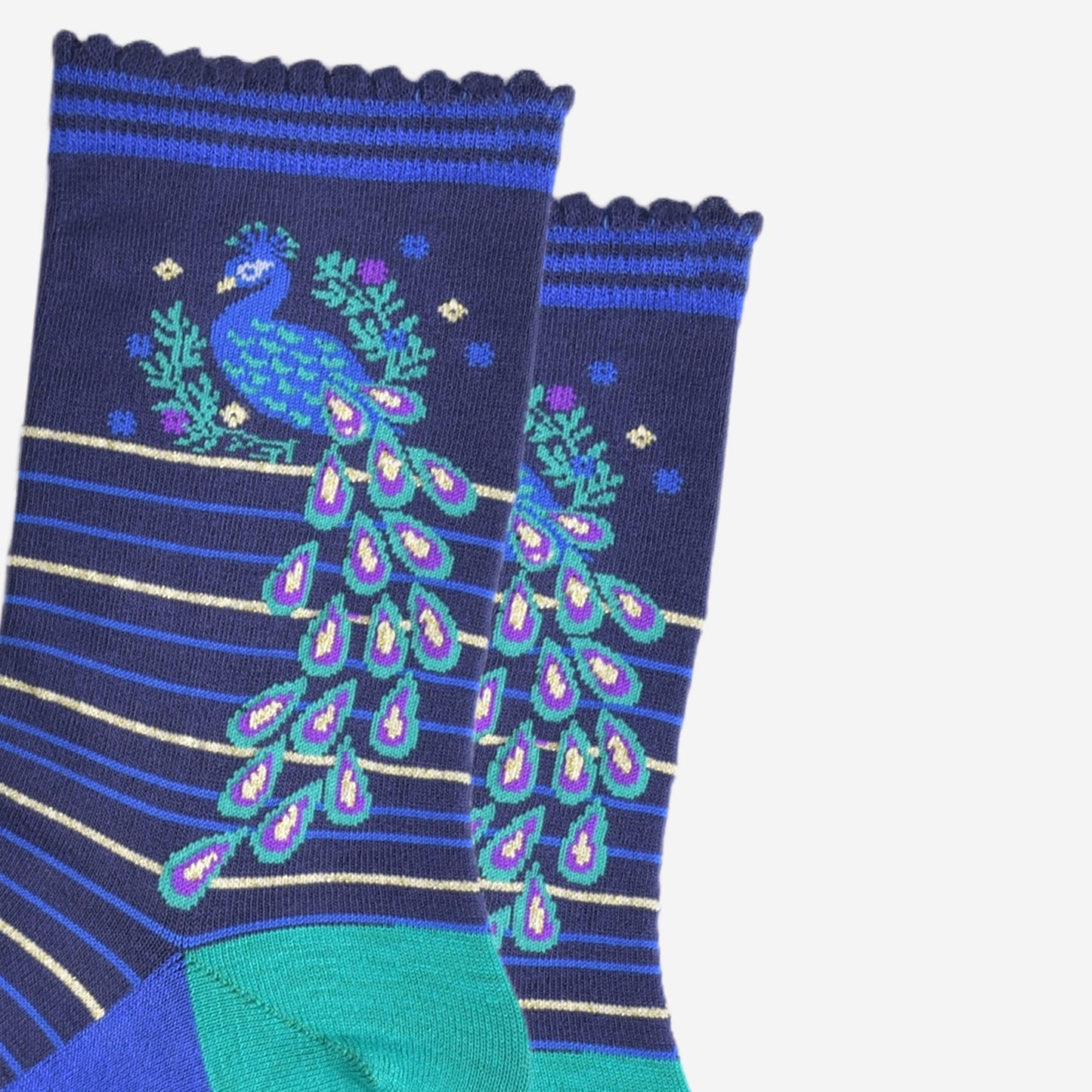 Women's Bamboo Socks - Navy Blue/Teal, Peacock Wreath
