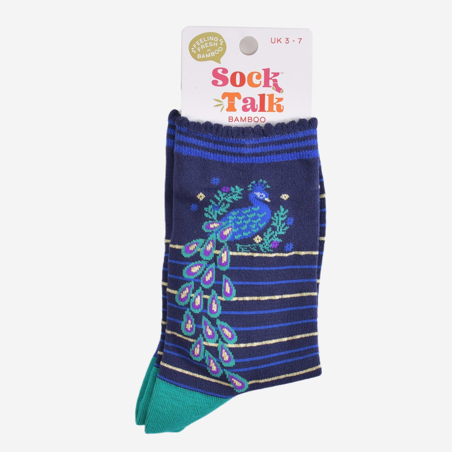 Women's Bamboo Socks - Navy Blue/Teal, Peacock Wreath