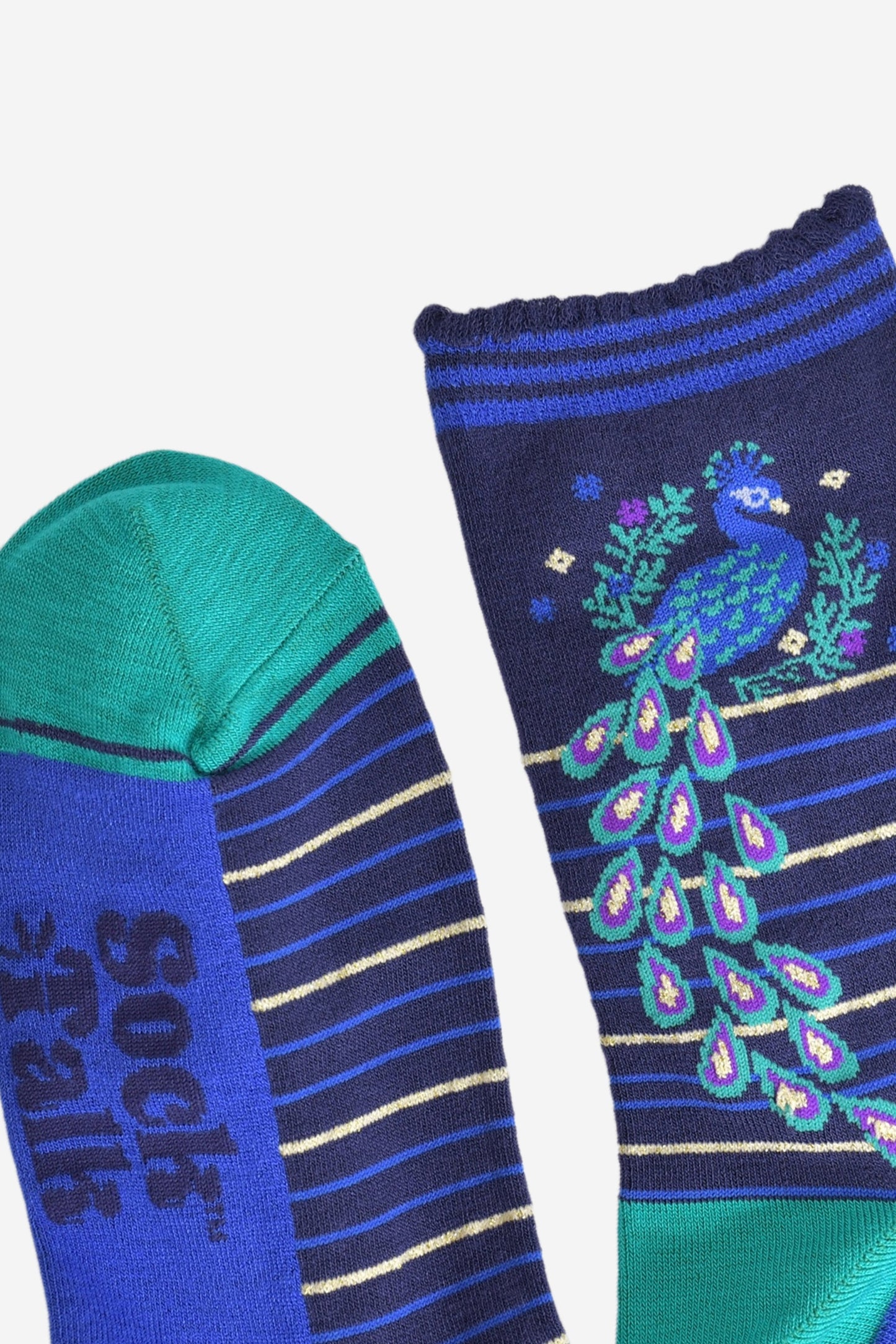 Women's Bamboo Socks - Navy Blue/Teal, Peacock Wreath