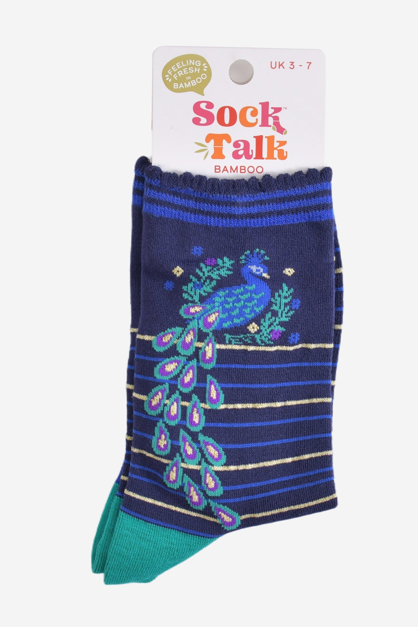 Women's Bamboo Socks - Navy Blue/Teal, Peacock Wreath