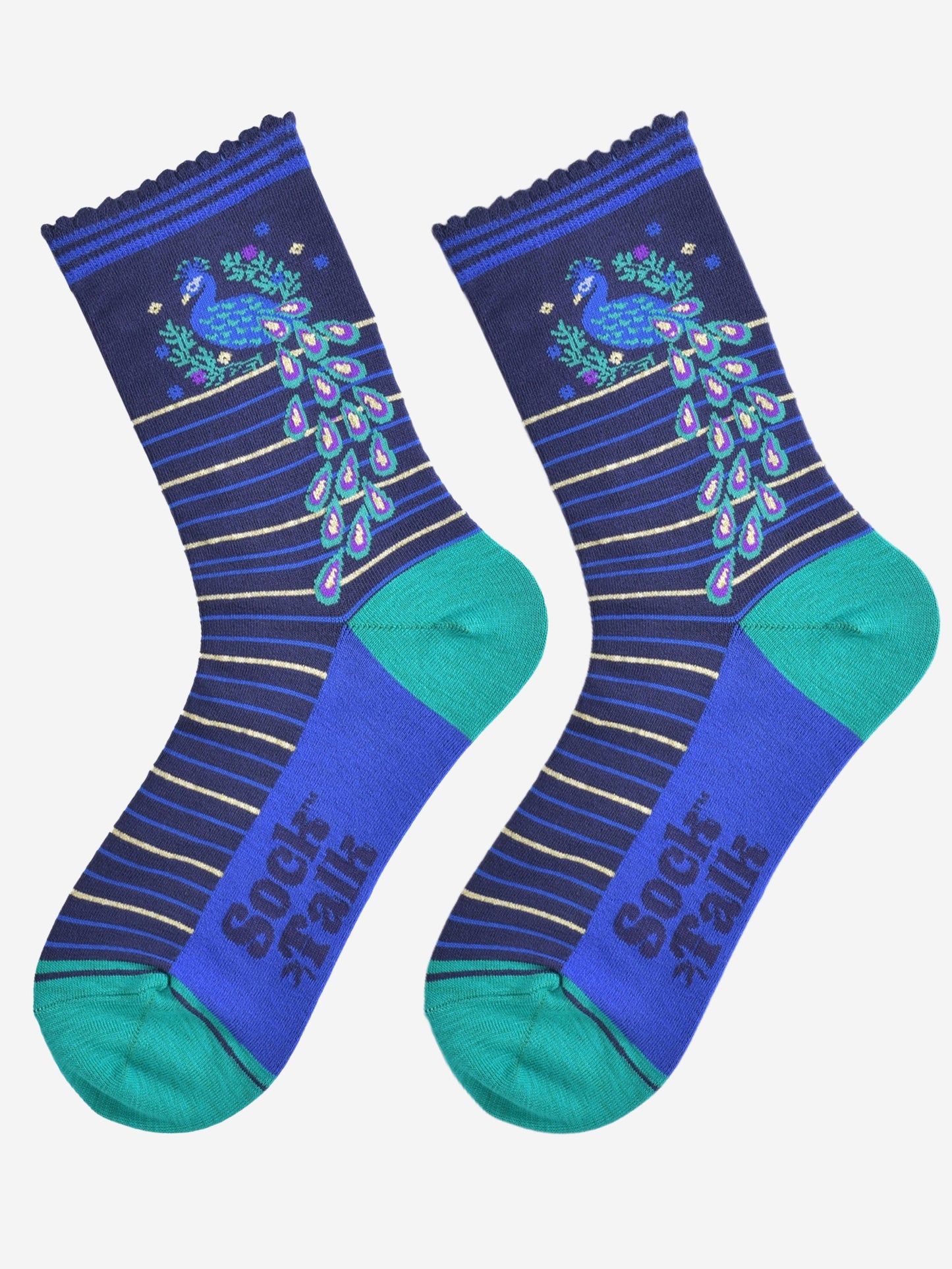 Women's Bamboo Socks - Navy Blue/Teal, Peacock Wreath