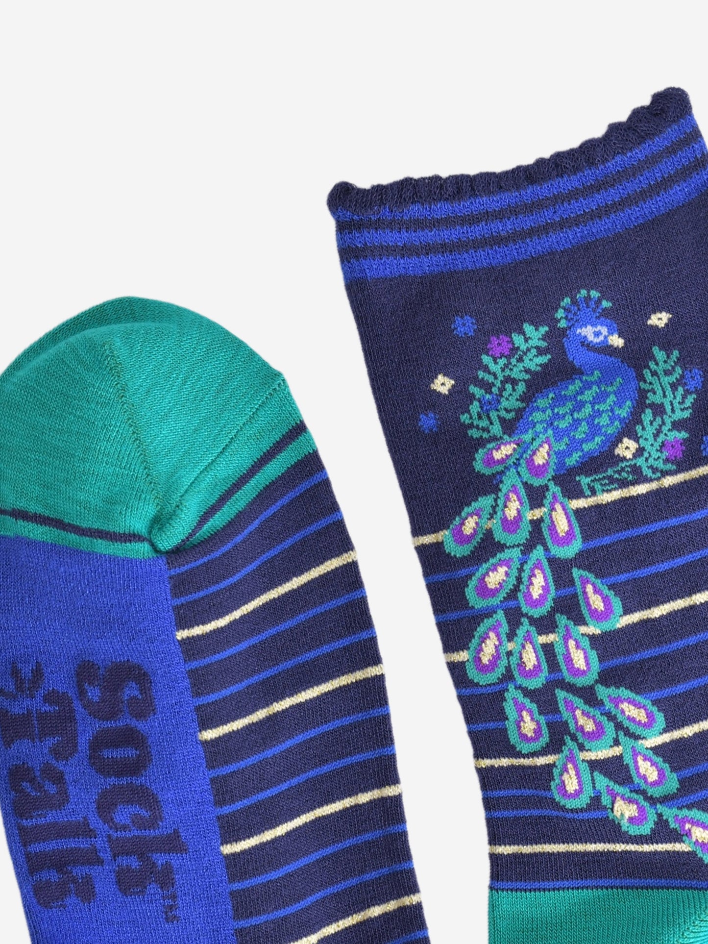 Women's Bamboo Socks - Navy Blue/Teal, Peacock Wreath