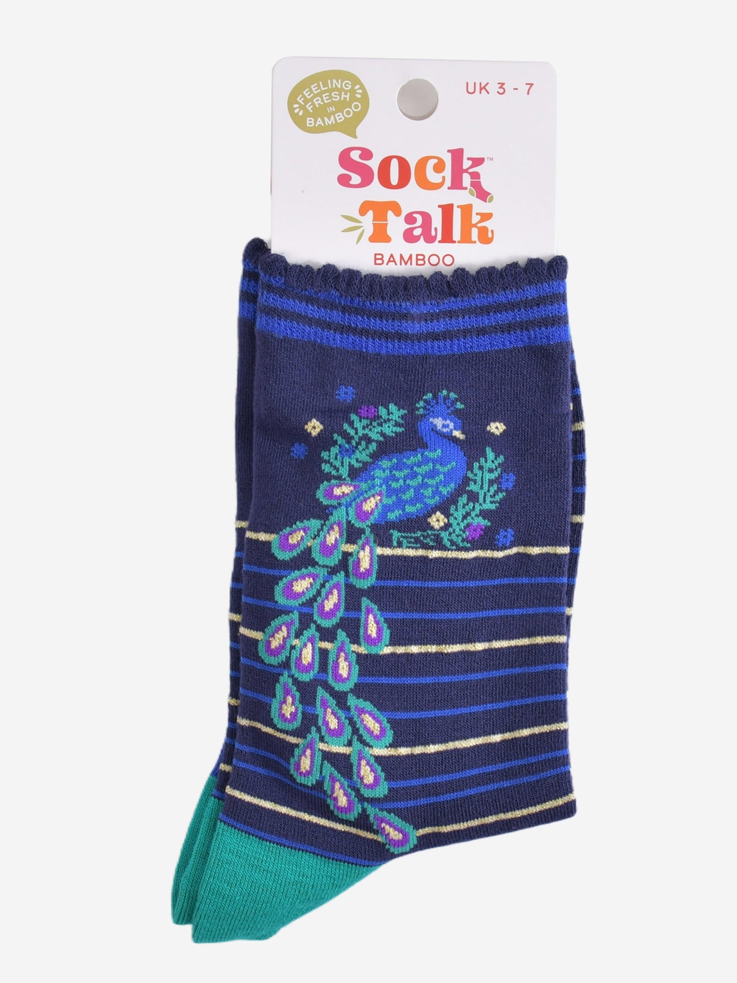 Women's Bamboo Socks - Navy Blue/Teal, Peacock Wreath