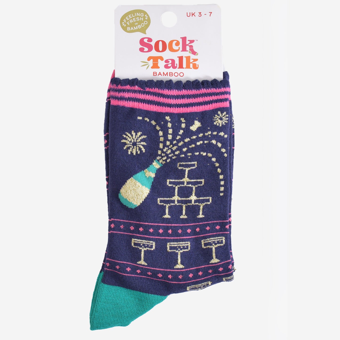 Women's Bamboo Socks - Navy Blue/Pink, Champagne Celebration