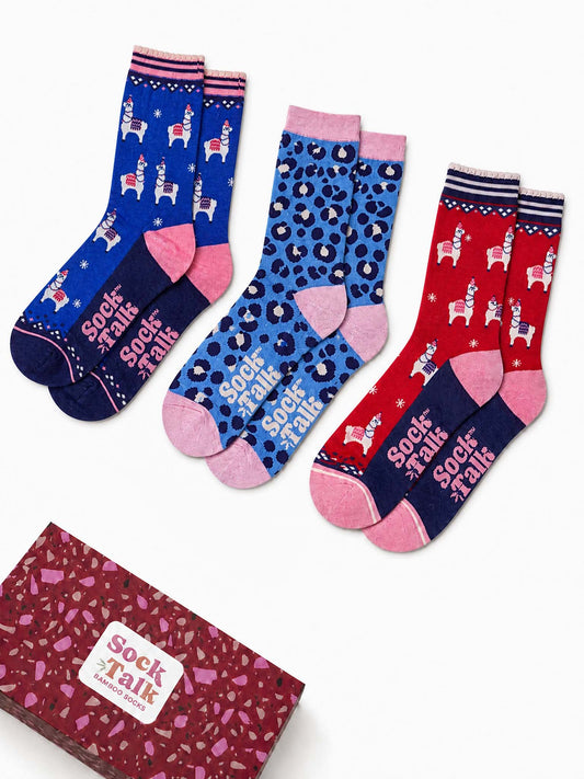 Llama Leopard Bamboo Socks Gift Set