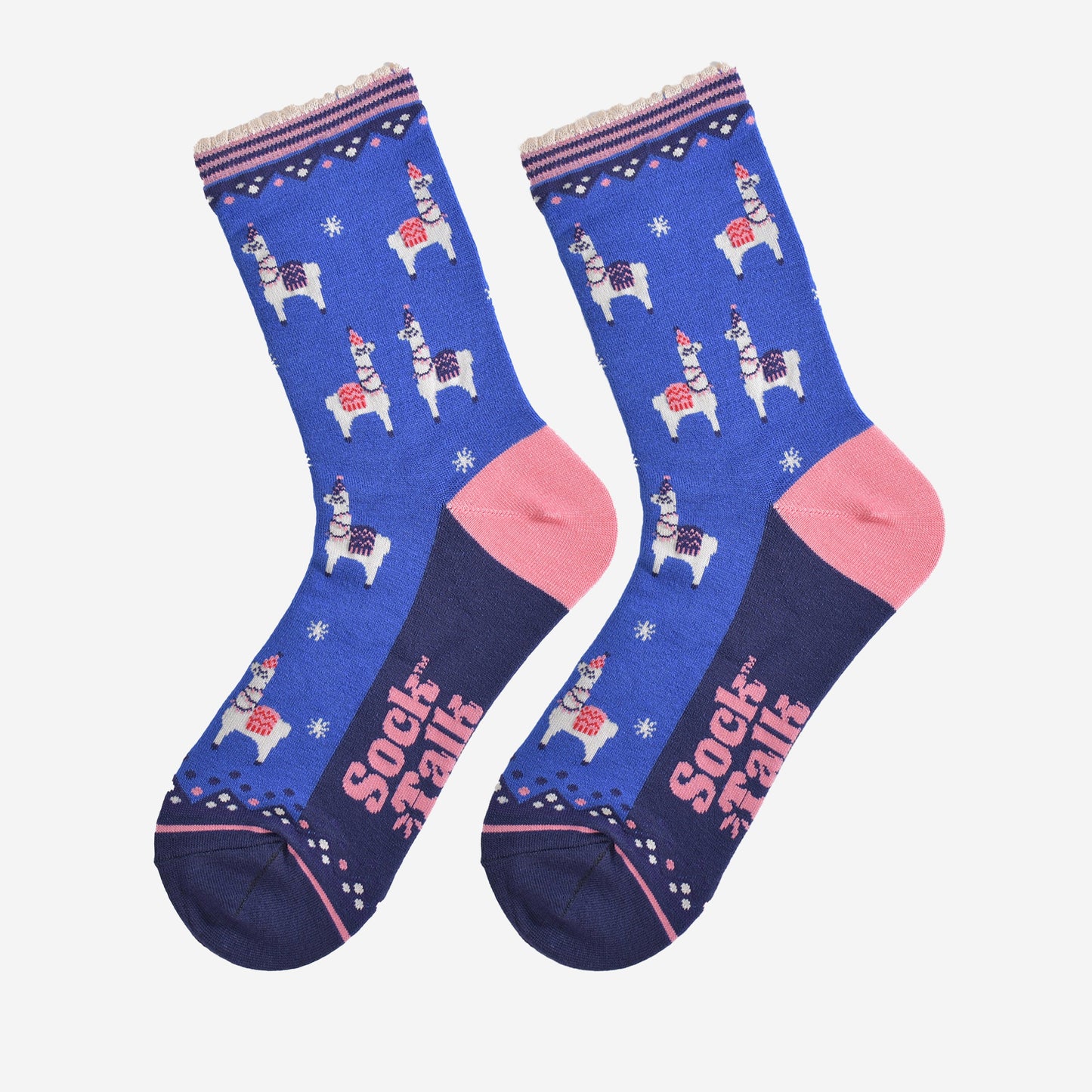 Women's Bamboo Socks - Blue/Pink, Party Llamas