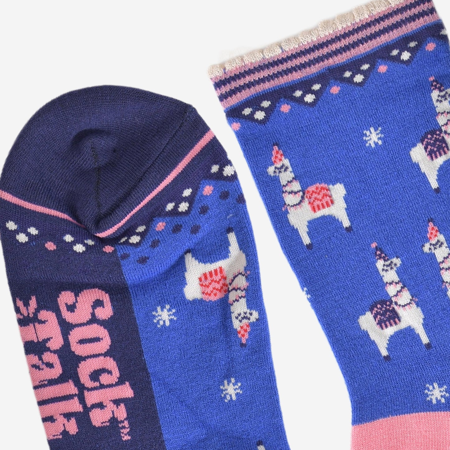 Women's Bamboo Socks - Blue/Pink, Party Llamas