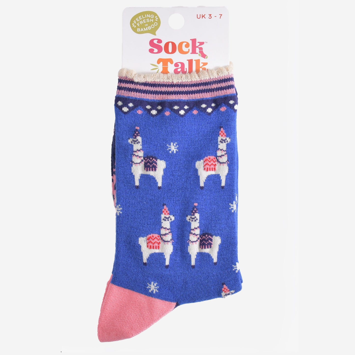 Women's Bamboo Socks - Blue/Pink, Party Llamas
