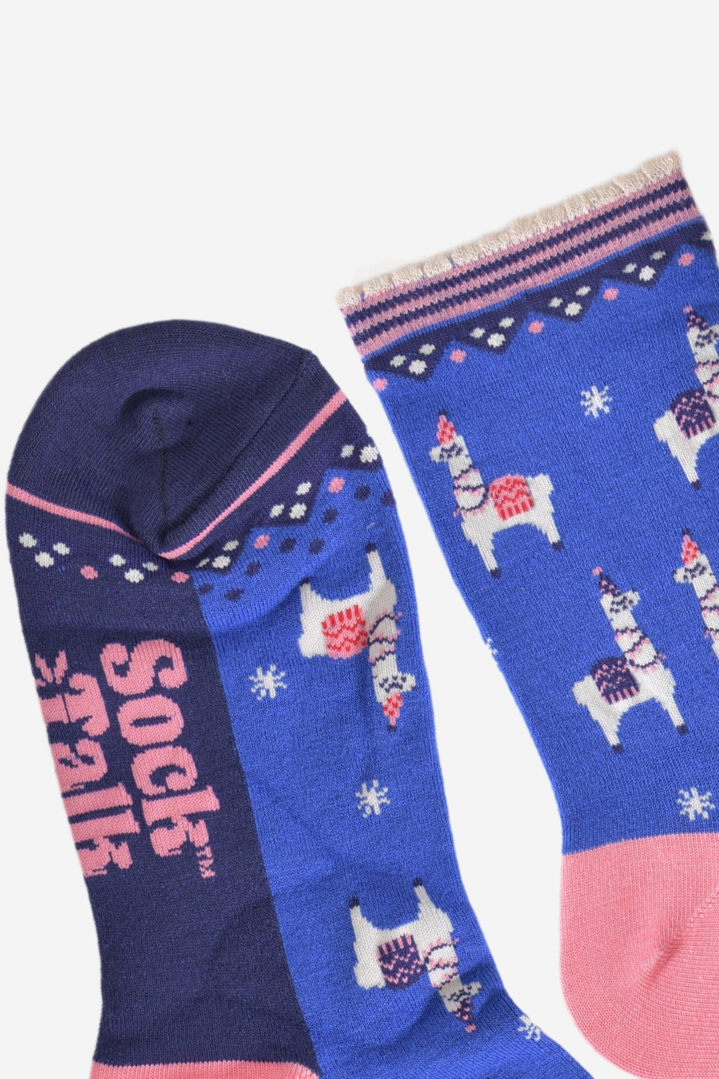 Women's Bamboo Socks - Blue/Pink, Party Llamas