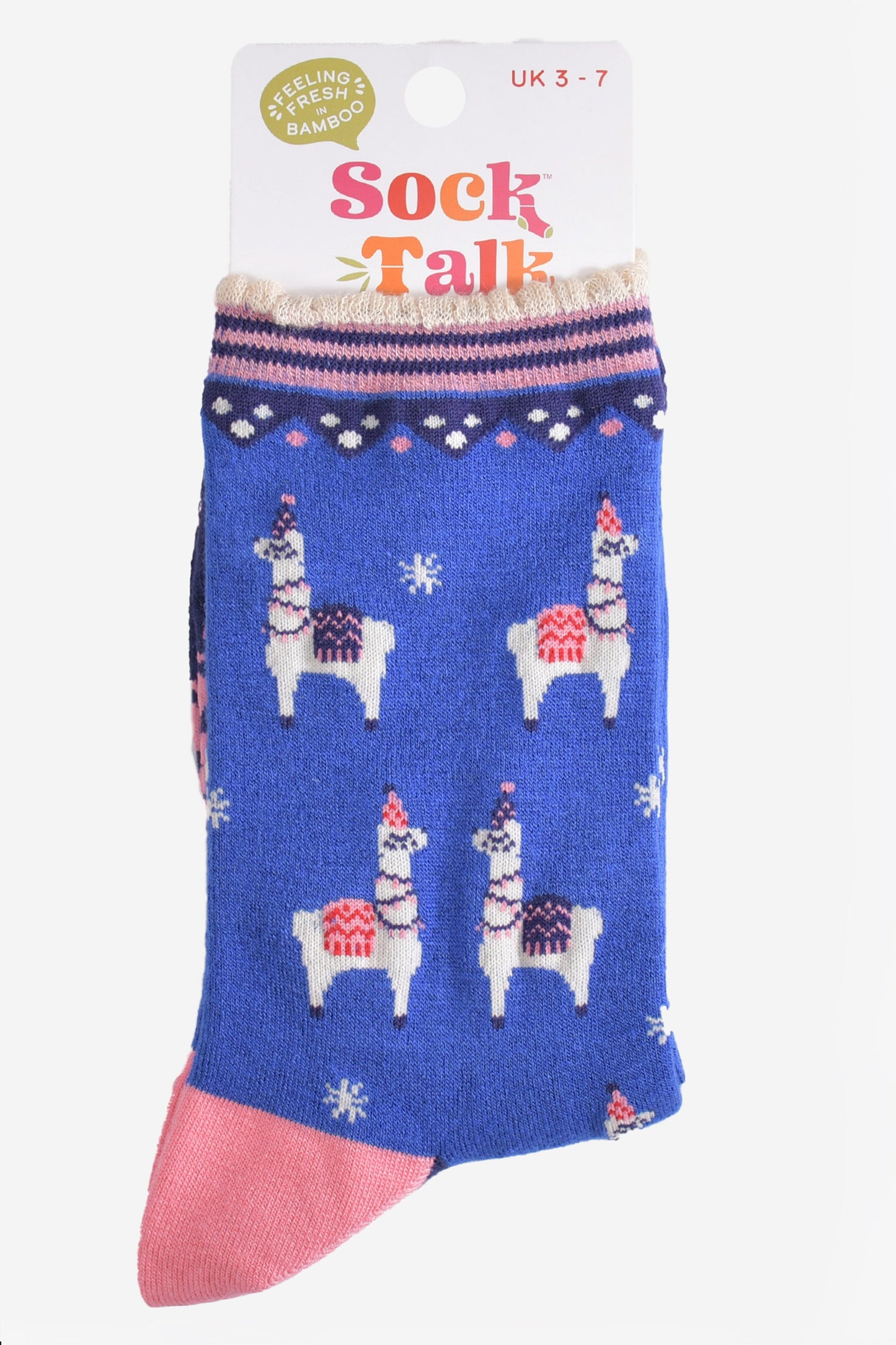 Women's Bamboo Socks - Blue/Pink, Party Llamas