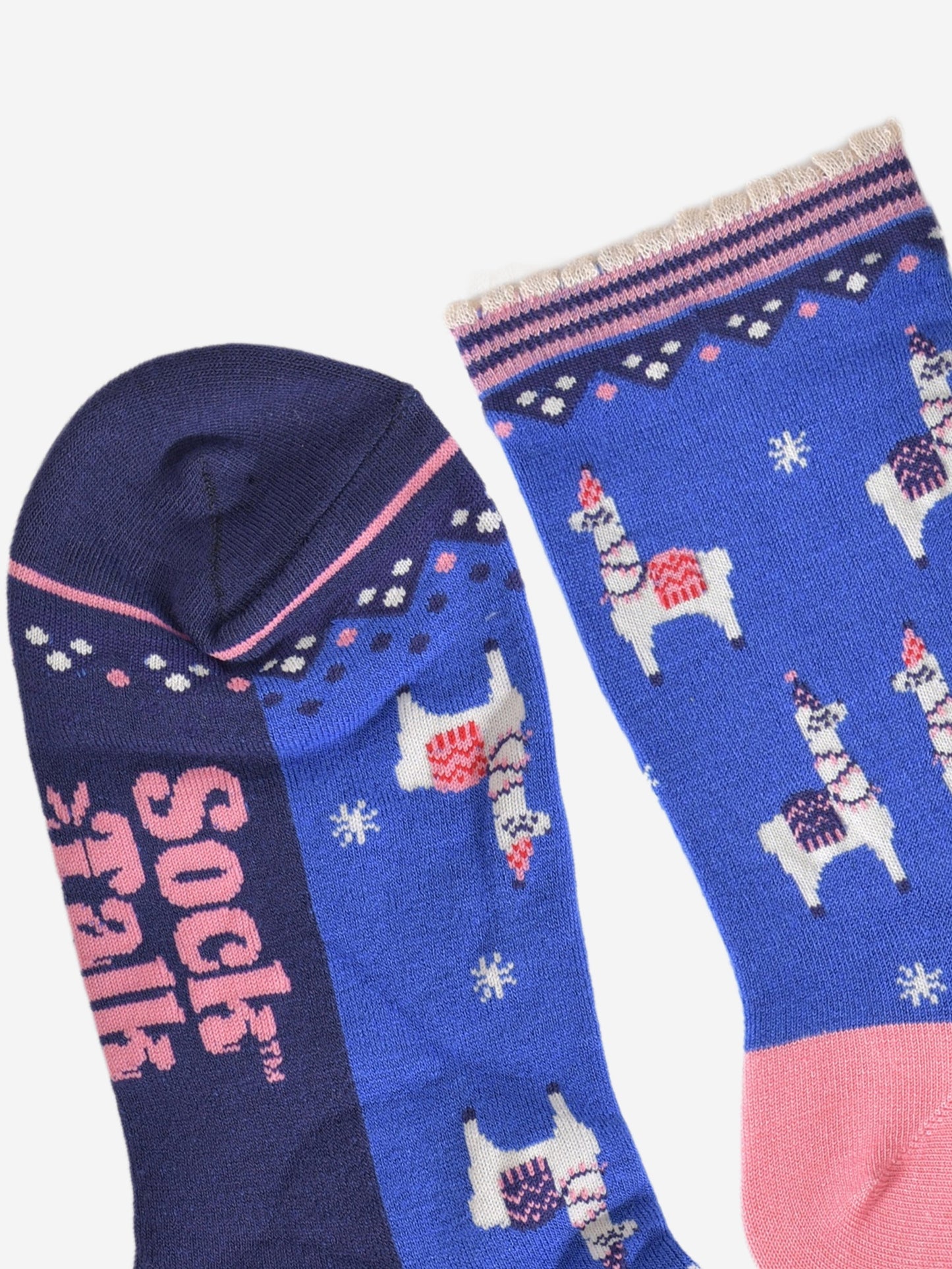 Women's Bamboo Socks - Blue/Pink, Party Llamas