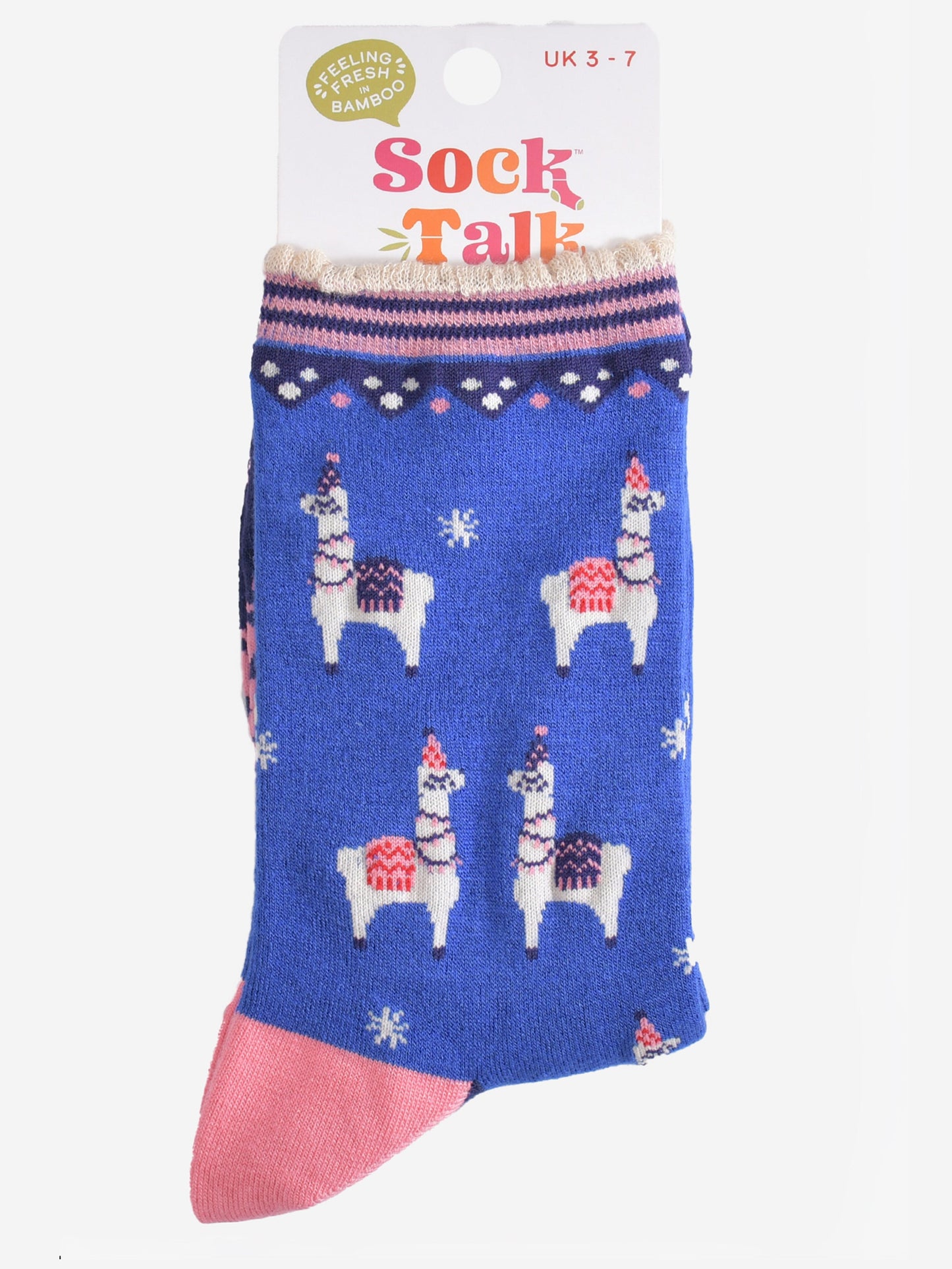 Women's Bamboo Socks - Blue/Pink, Party Llamas