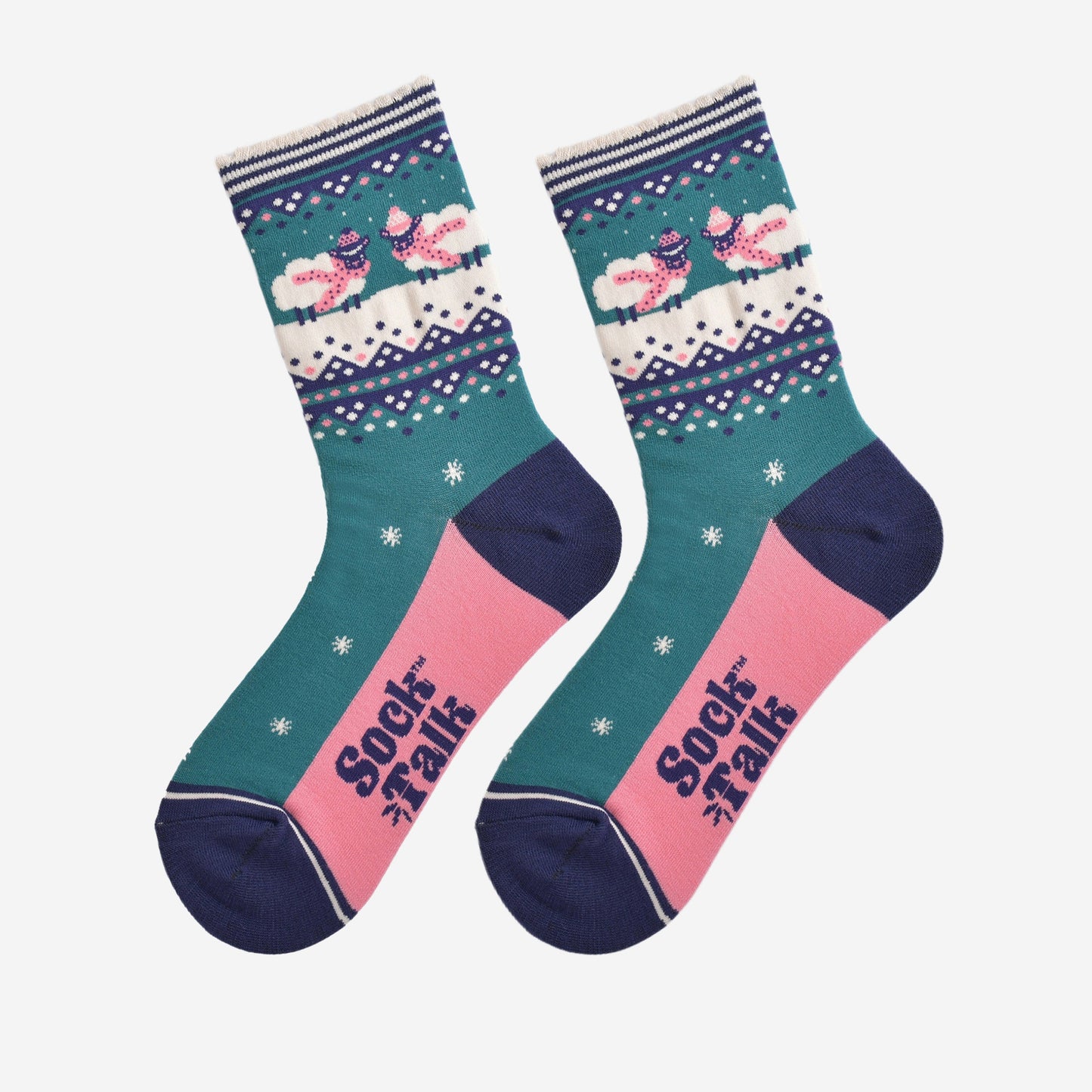 Women's Bamboo Socks - Green/Navy Blue, Sheep Fair Isle