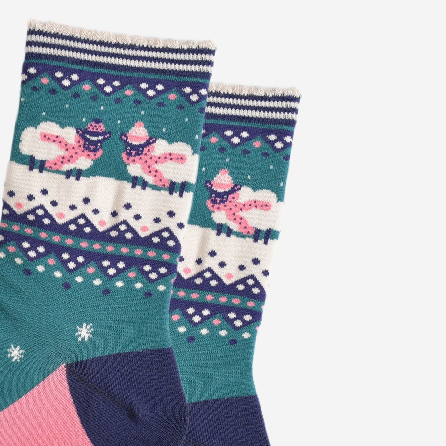 Women's Bamboo Socks - Green/Navy Blue, Sheep Fair Isle