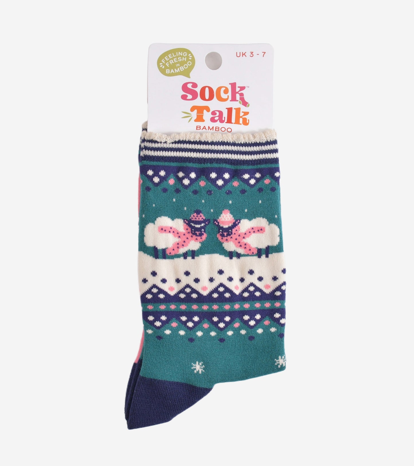 Women's Bamboo Socks - Green/Navy Blue, Sheep Fair Isle