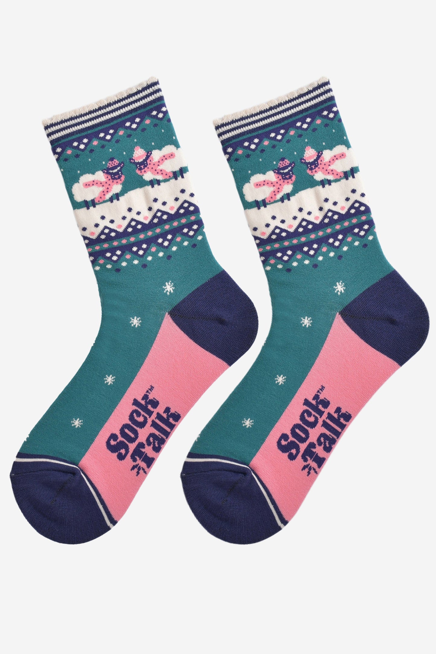 Women's Bamboo Socks - Green/Navy Blue, Sheep Fair Isle