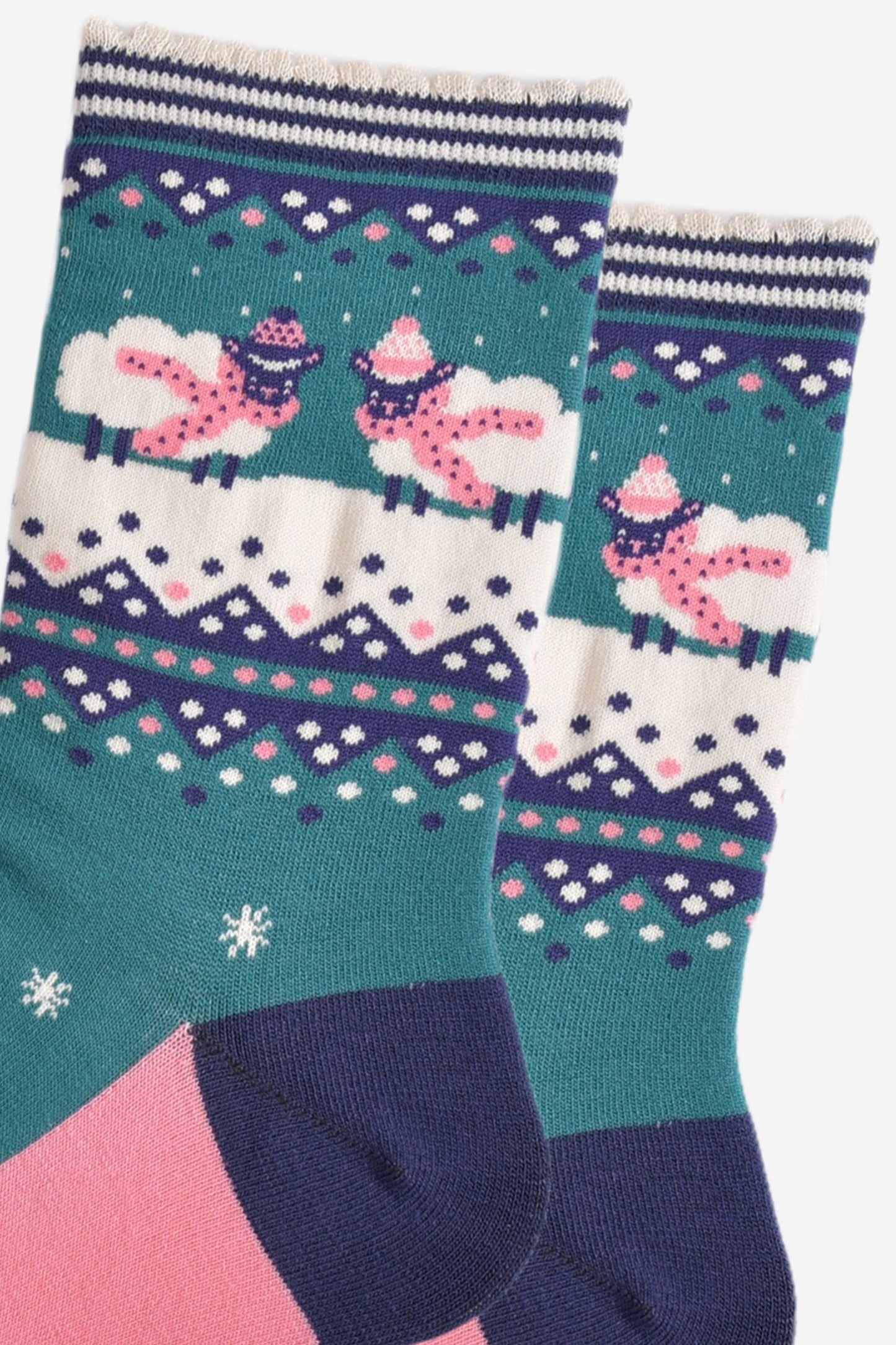 Women's Bamboo Socks - Green/Navy Blue, Sheep Fair Isle