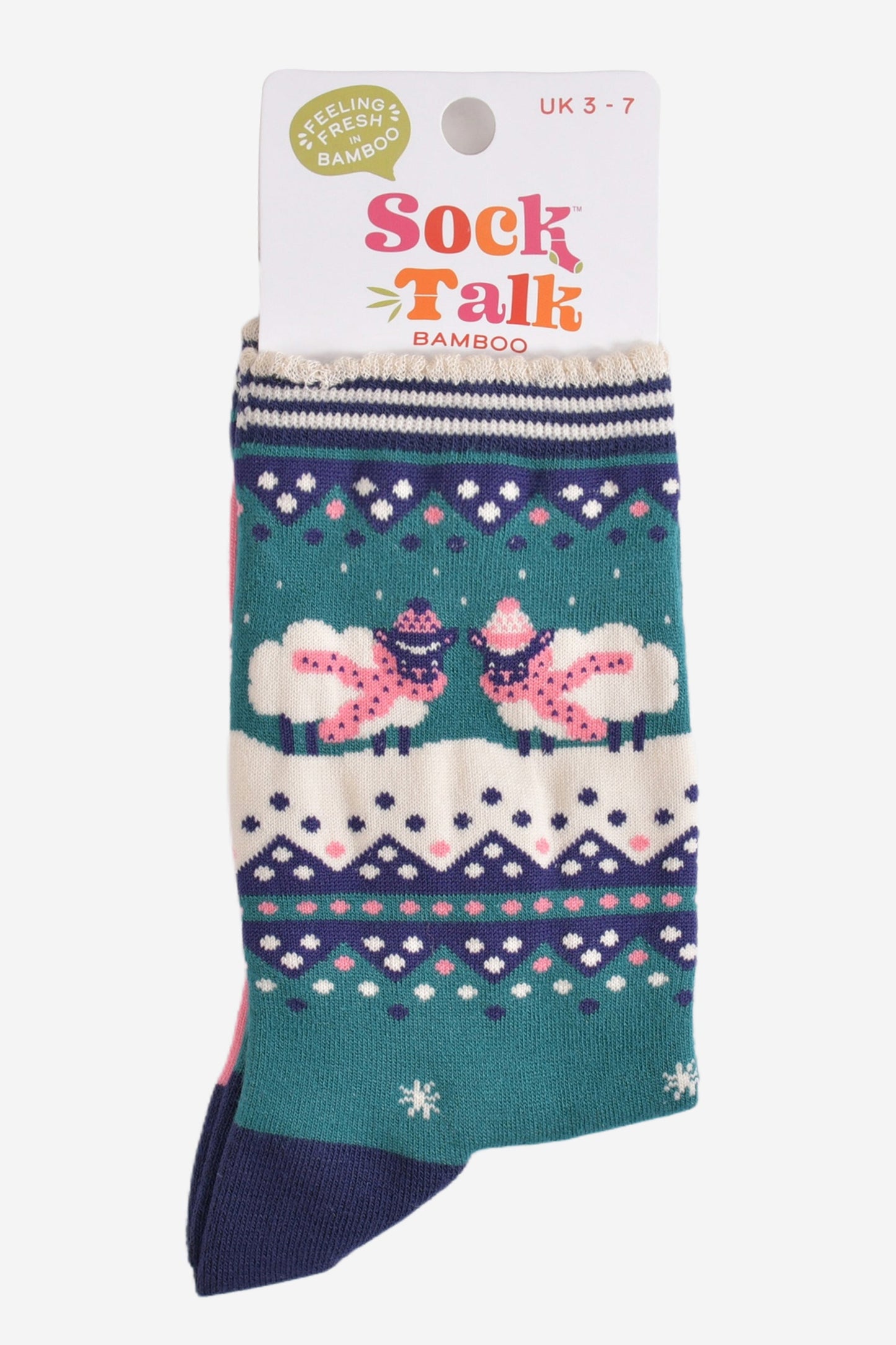 Women's Bamboo Socks - Green/Navy Blue, Sheep Fair Isle