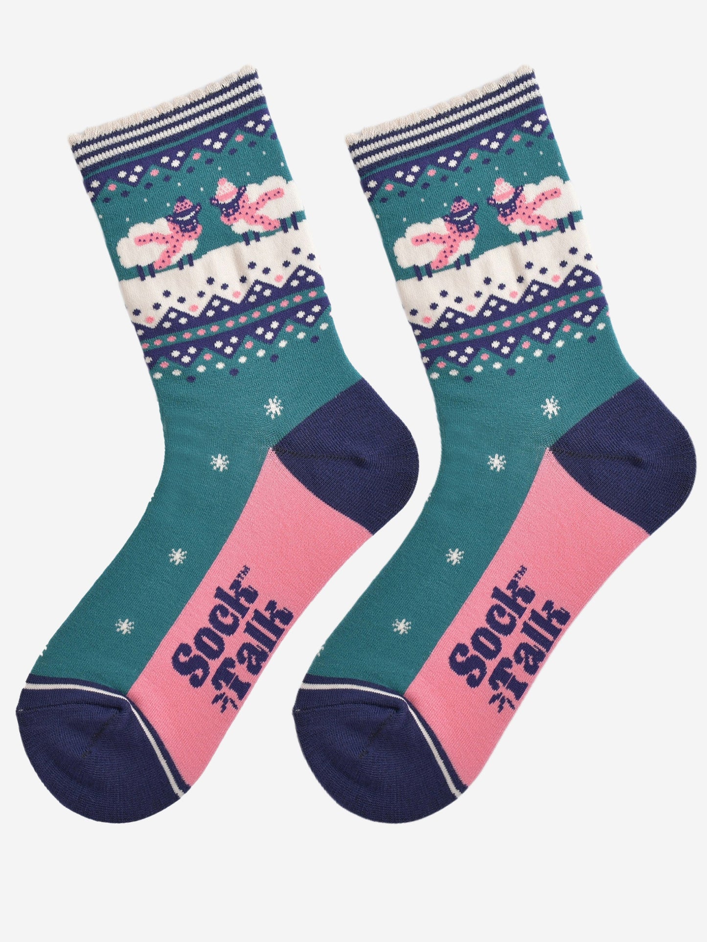 Women's Bamboo Socks - Green/Navy Blue, Sheep Fair Isle