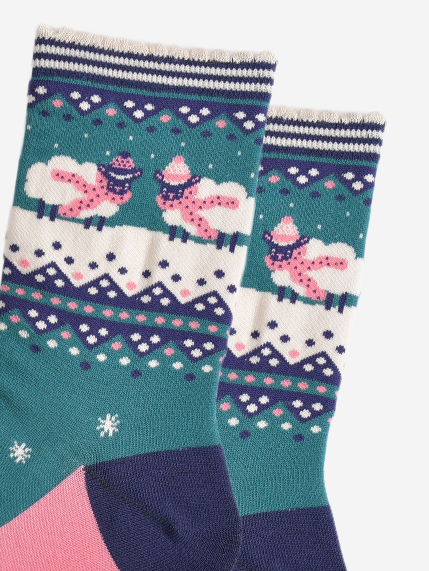 Women's Bamboo Socks - Green/Navy Blue, Sheep Fair Isle