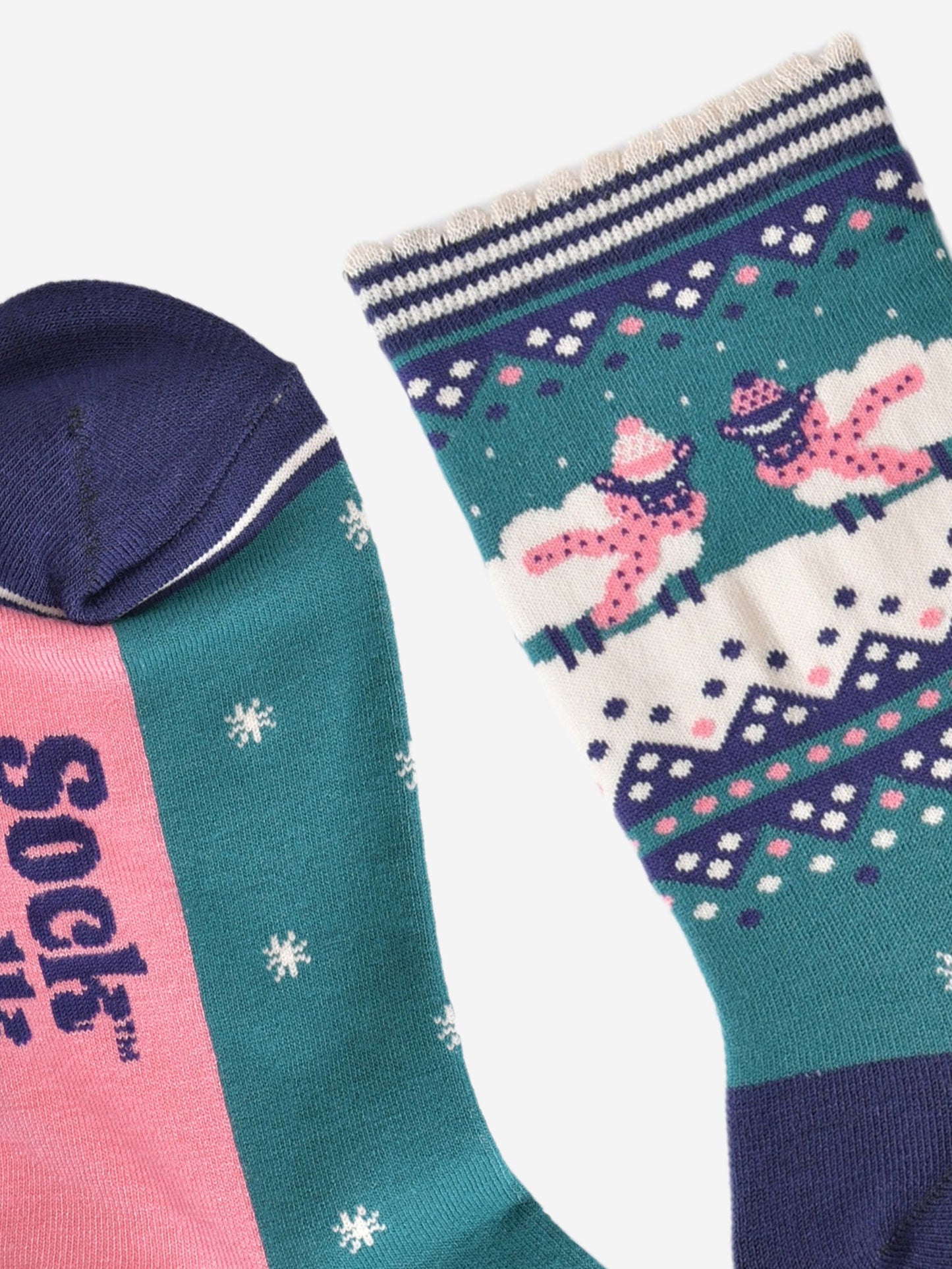 Women's Bamboo Socks - Green/Navy Blue, Sheep Fair Isle