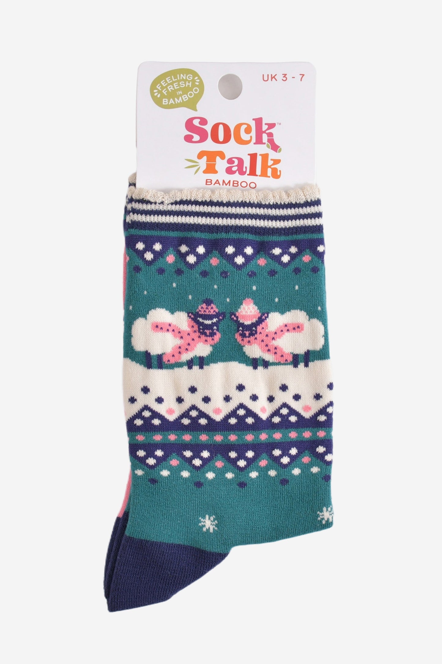 Women's Bamboo Socks - Green/Navy Blue, Sheep Fair Isle