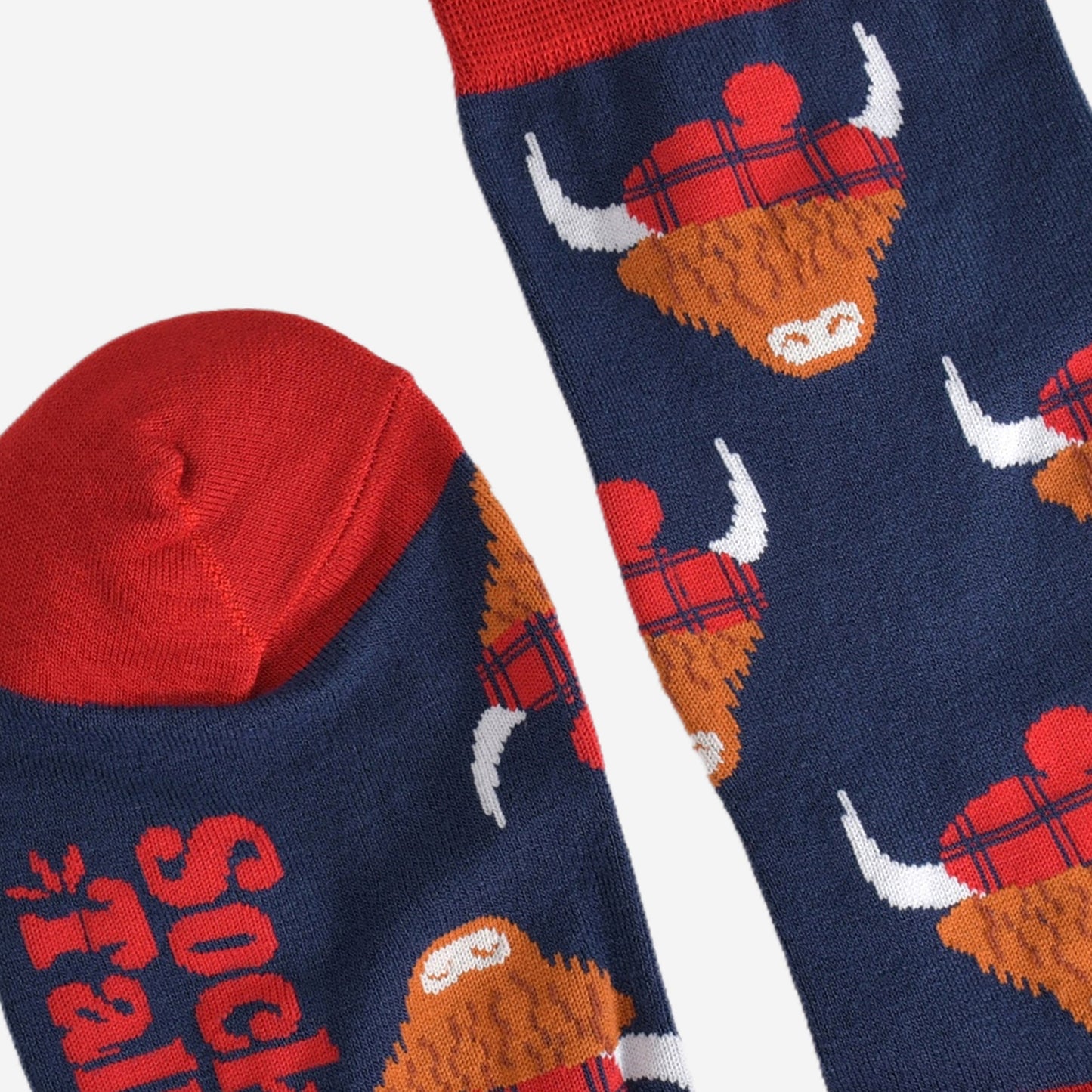 Men's Bamboo Socks - Navy Blue/Red, Highland Cow Tartan Hat