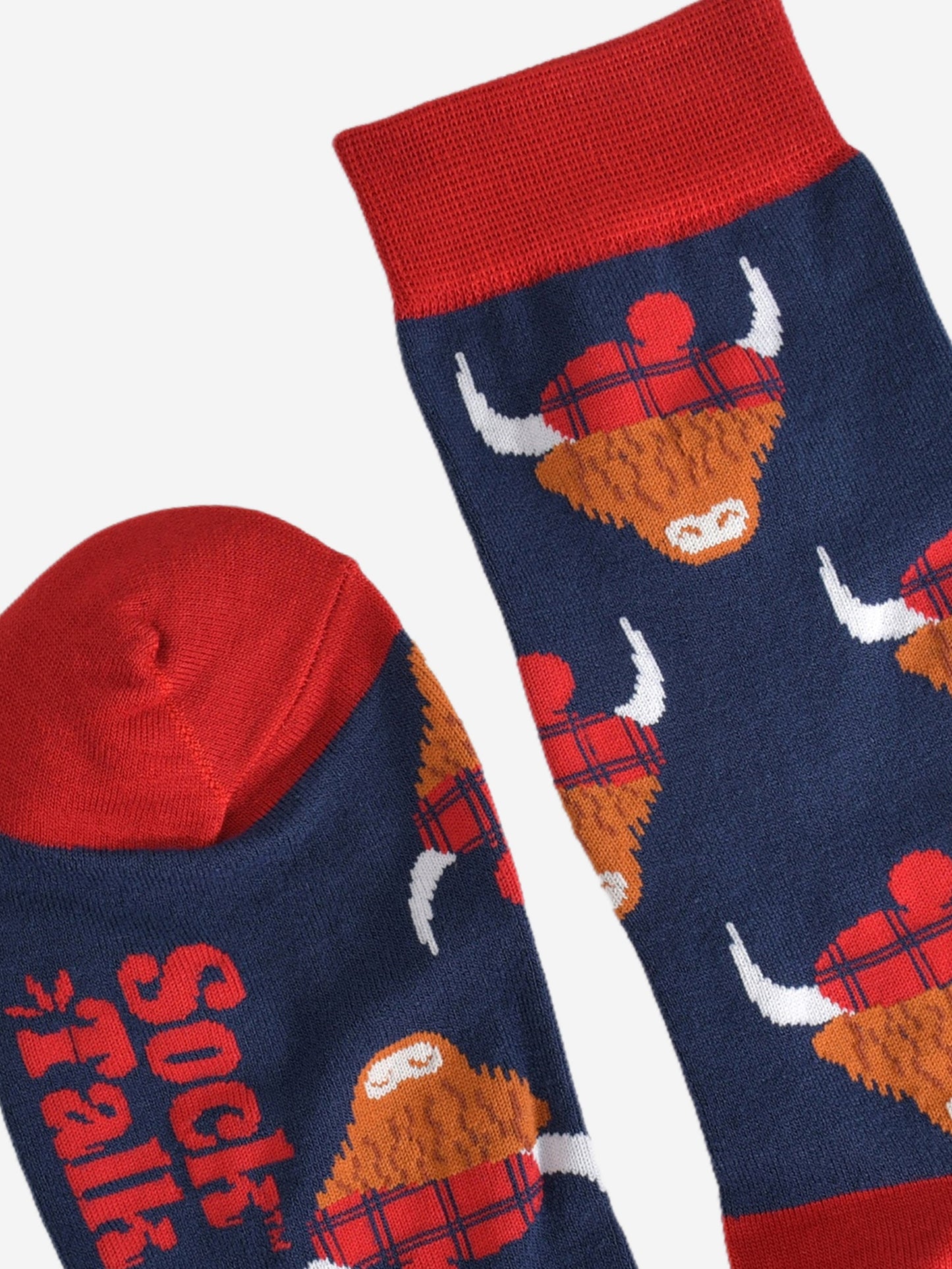Men's Bamboo Socks - Navy Blue/Red, Highland Cow Tartan Hat