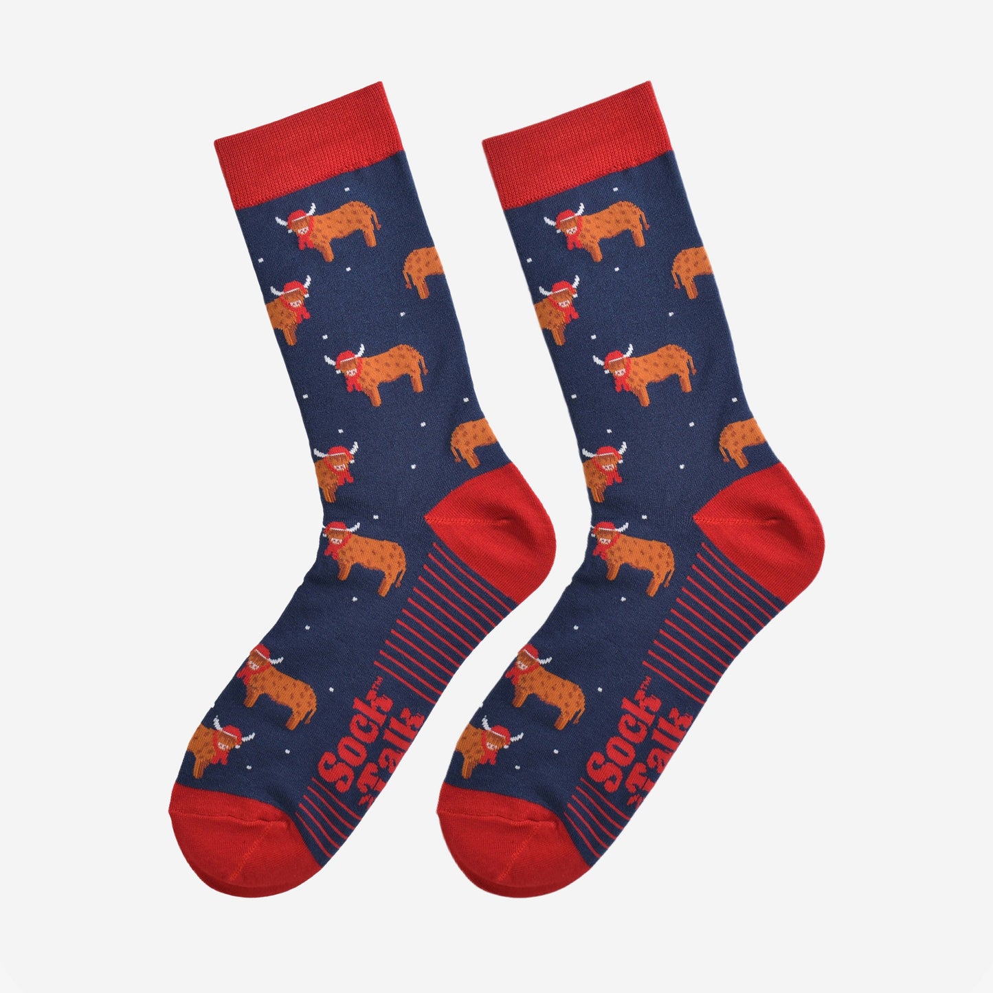 Men's Bamboo Socks - Navy Blue/Red, Christmas Highland Cow