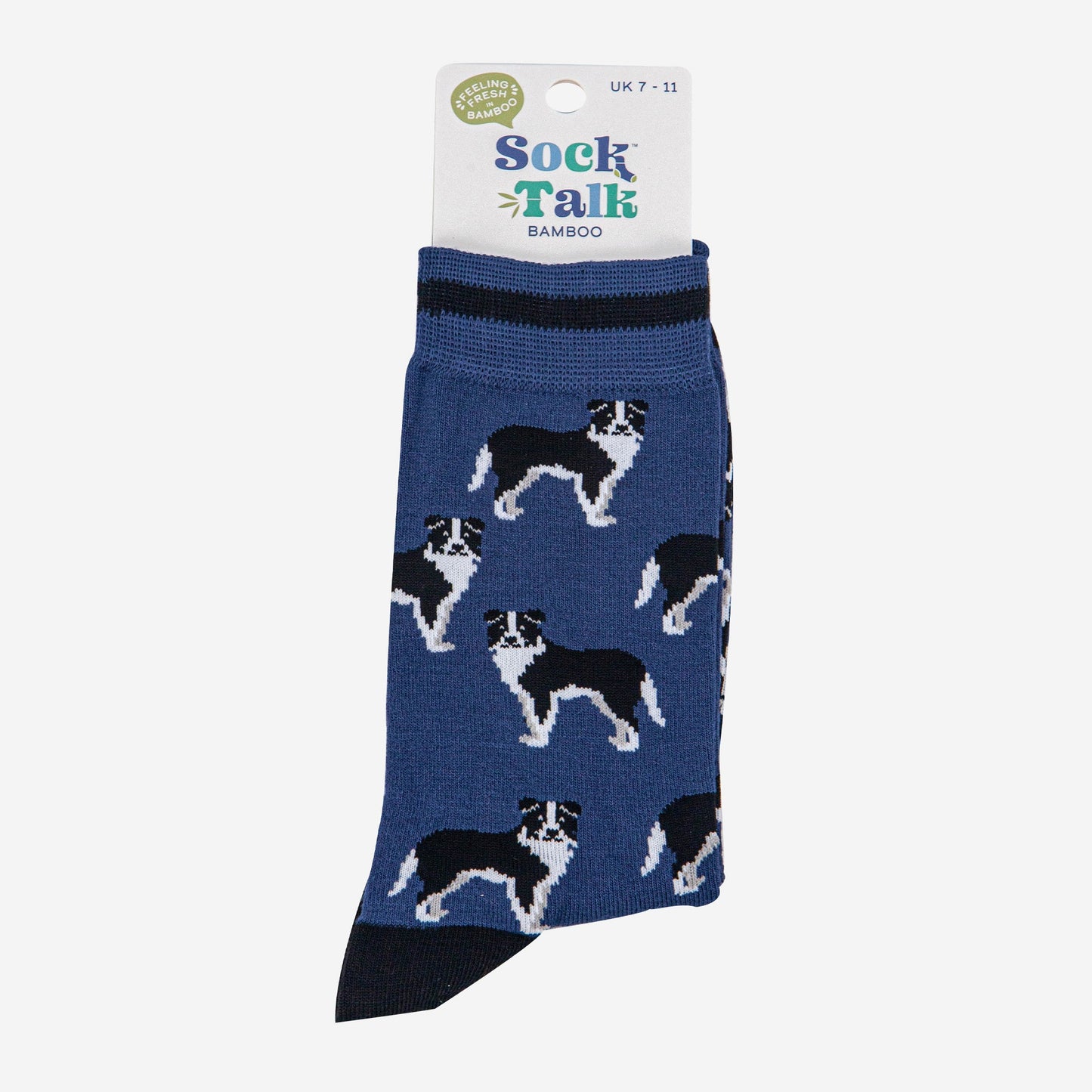 mens-bamboo-socks-denim-blue-black-border-collie-in-sock-talk-packaging