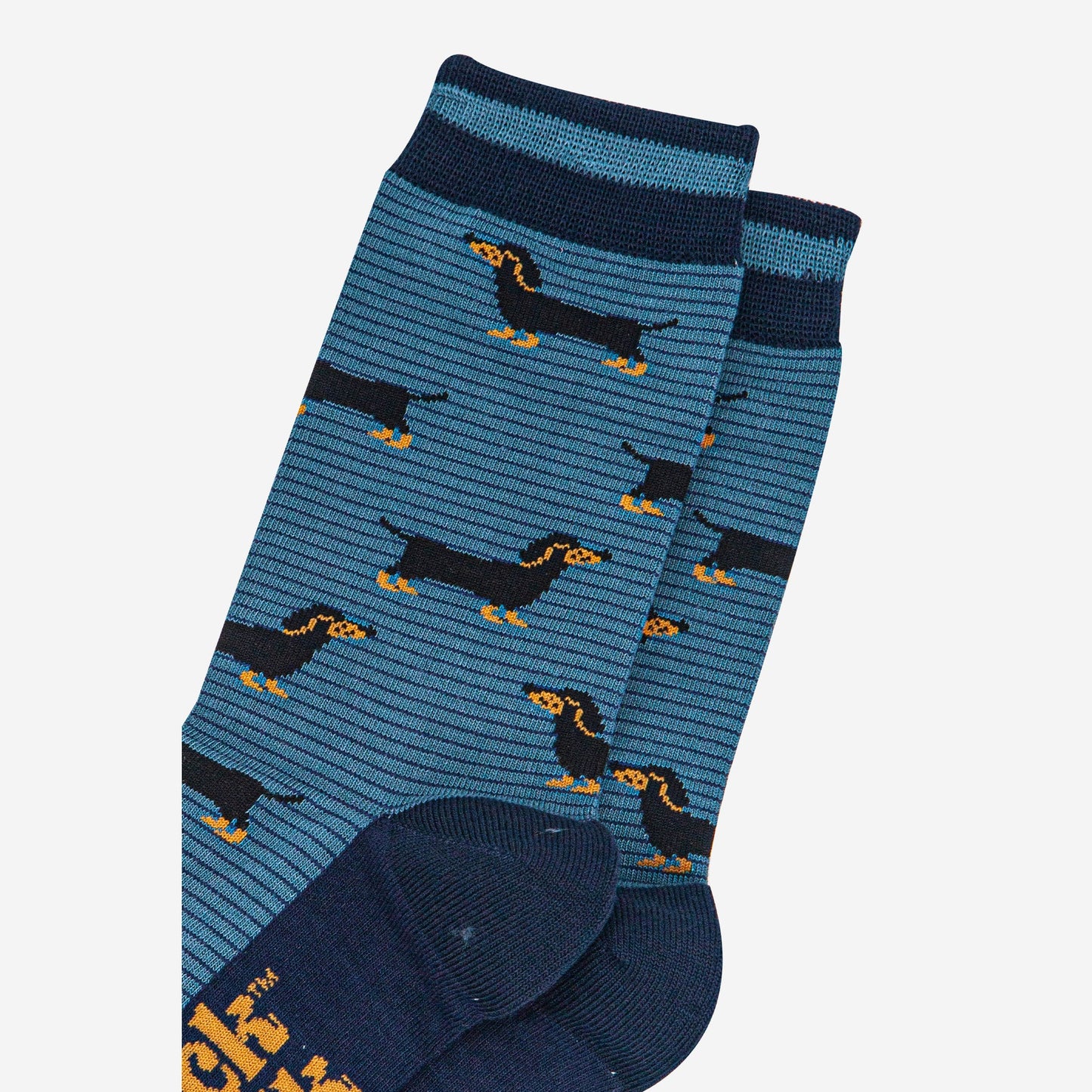 mens-bamboo-socks-denim-blue-navy-blue-sausage-dog-stripes-close-up
