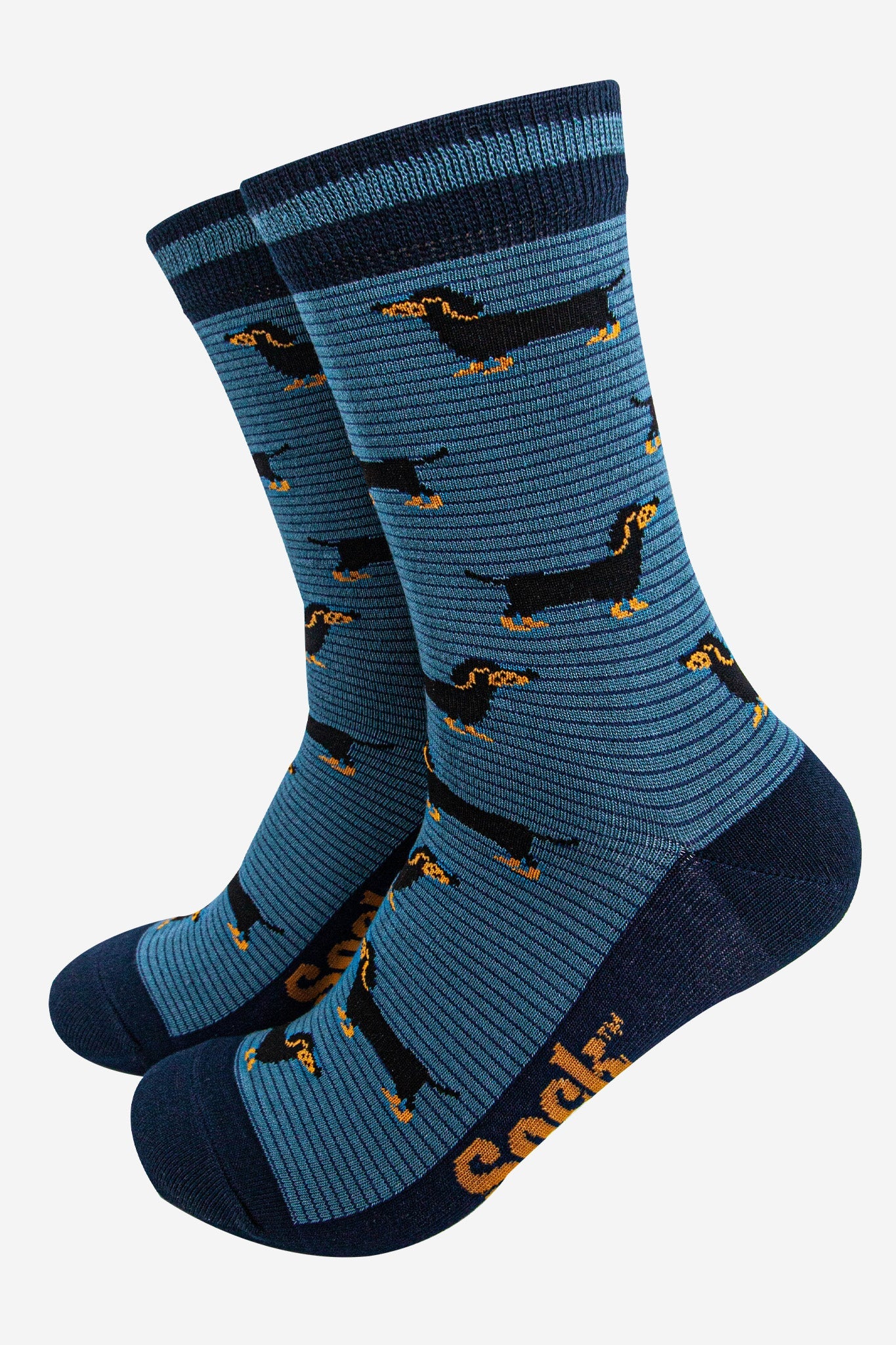mens-bamboo-socks-denim-blue-navy-blue-sausage-dog-stripes-dachshunds