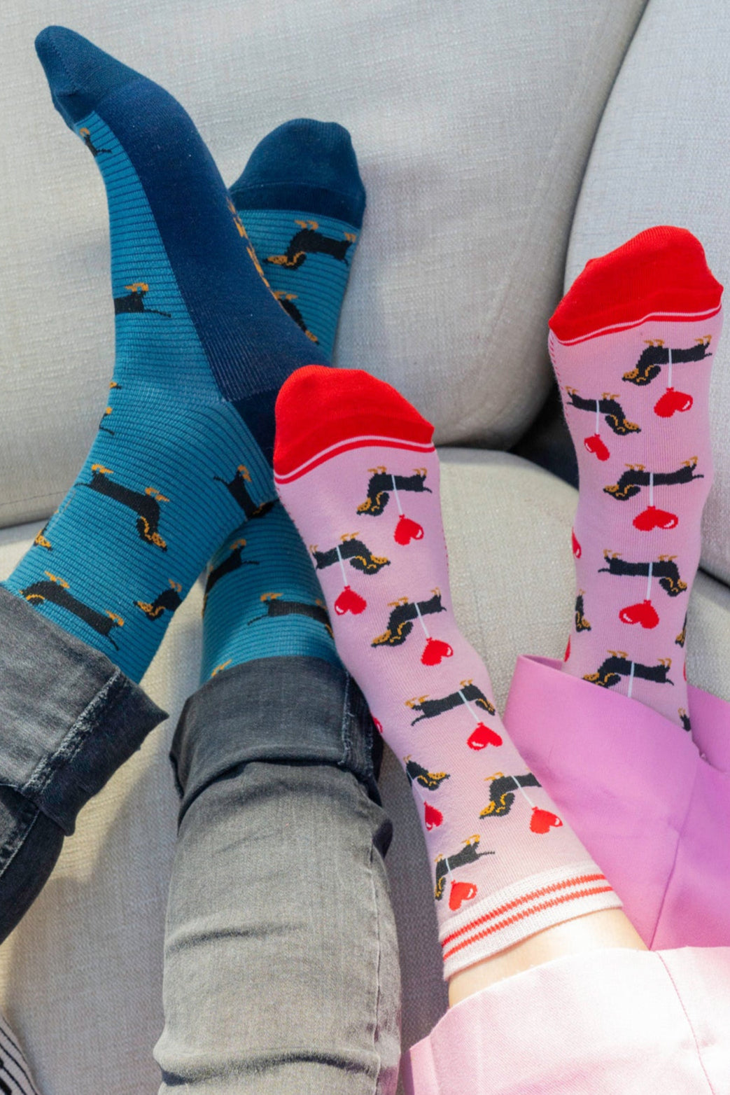 Men's Bamboo Socks - Denim Blue/Navy Blue, Sausage Dog & Stripes